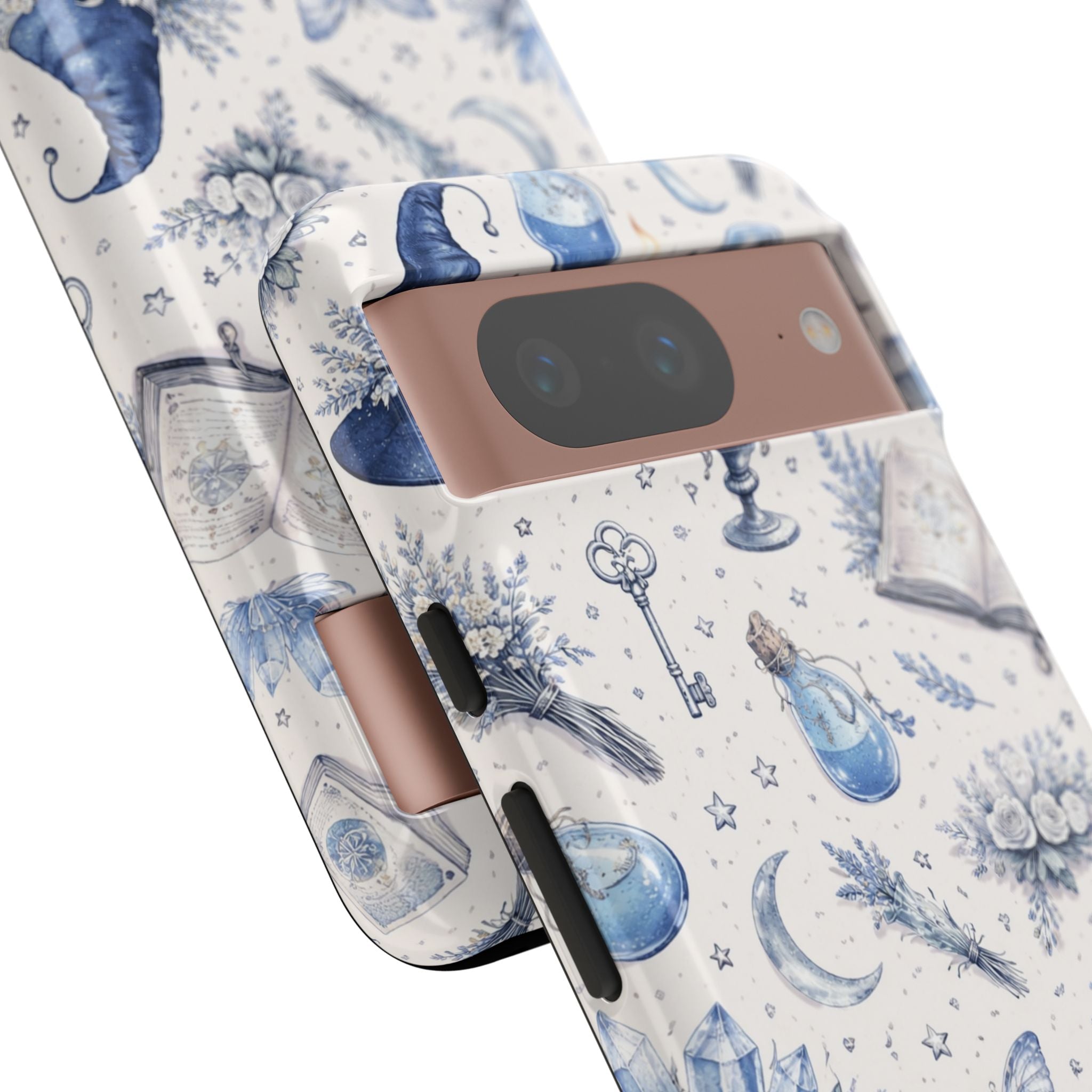 Mystic Blue Witchy Phone Case — Magical Crystal, Potion & Moon Pattern