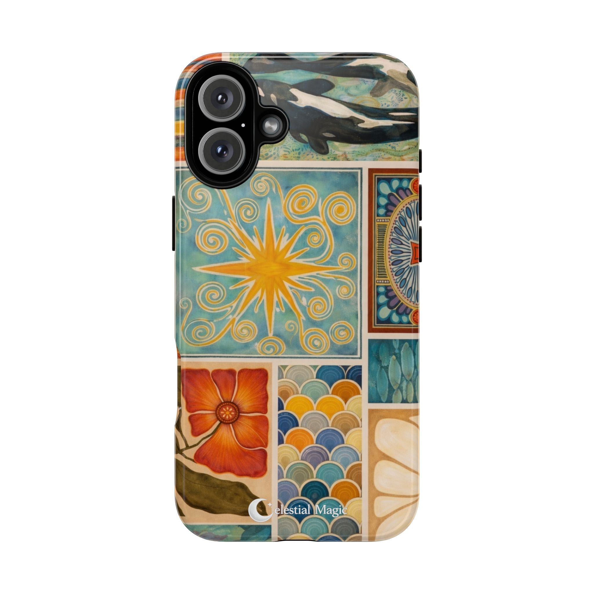 Boho Tile Pattern Phone Case — Ceramic Mosaic Floral & Star Tough Case
