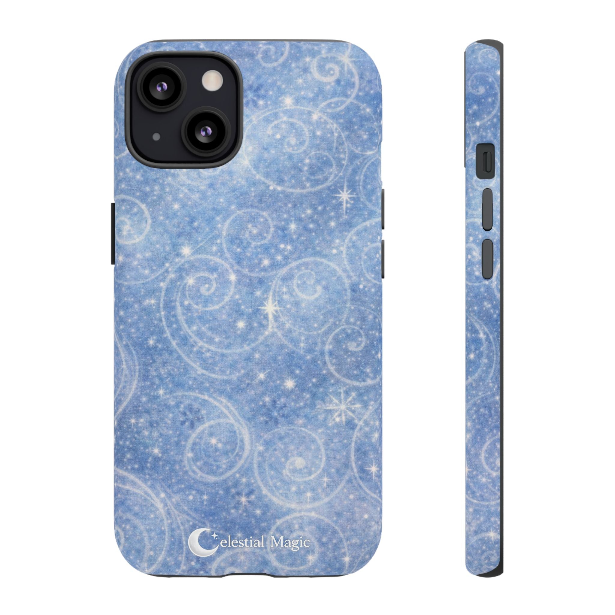 Blue Sparkle Swirl Phone Case — Glittery Winter Snowflake Design