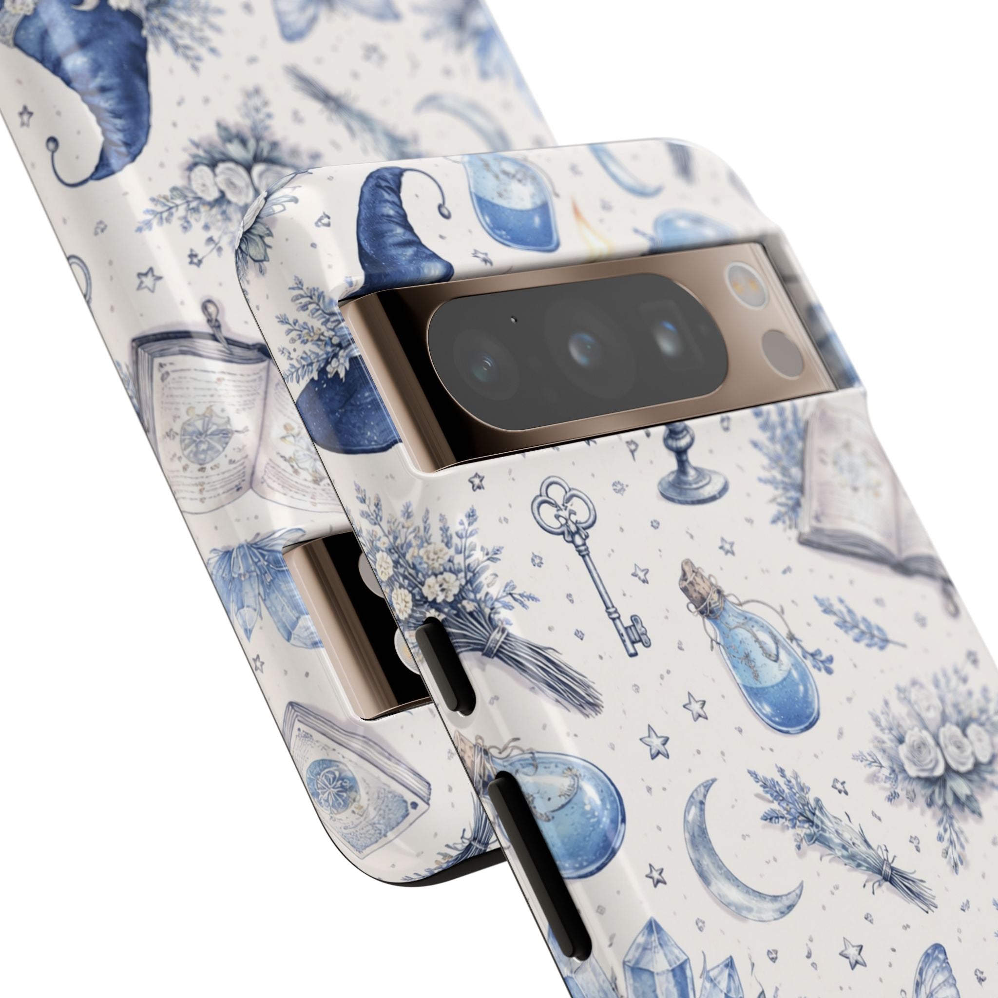 Mystic Blue Witchy Phone Case — Magical Crystal, Potion & Moon Pattern