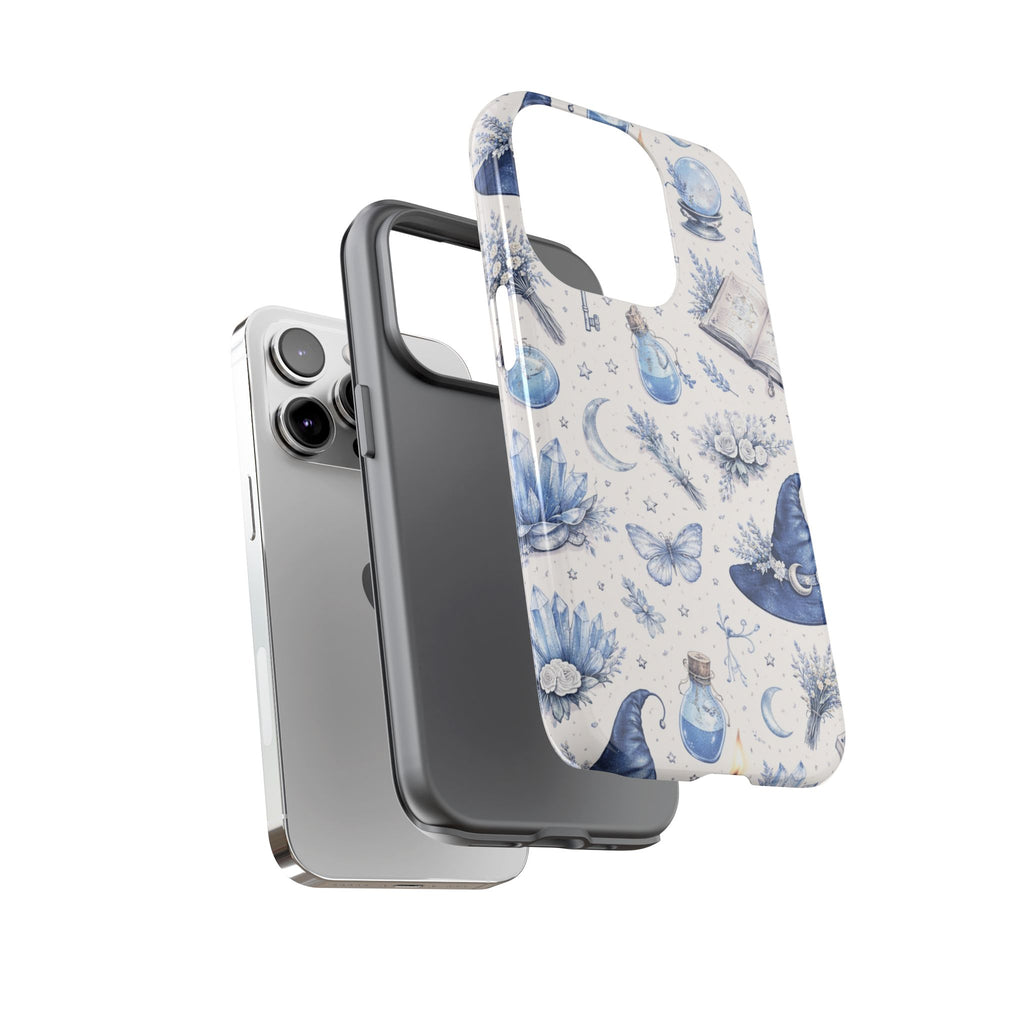 Mystic Blue Witchy Phone Case — Magical Crystal, Potion & Moon Pattern