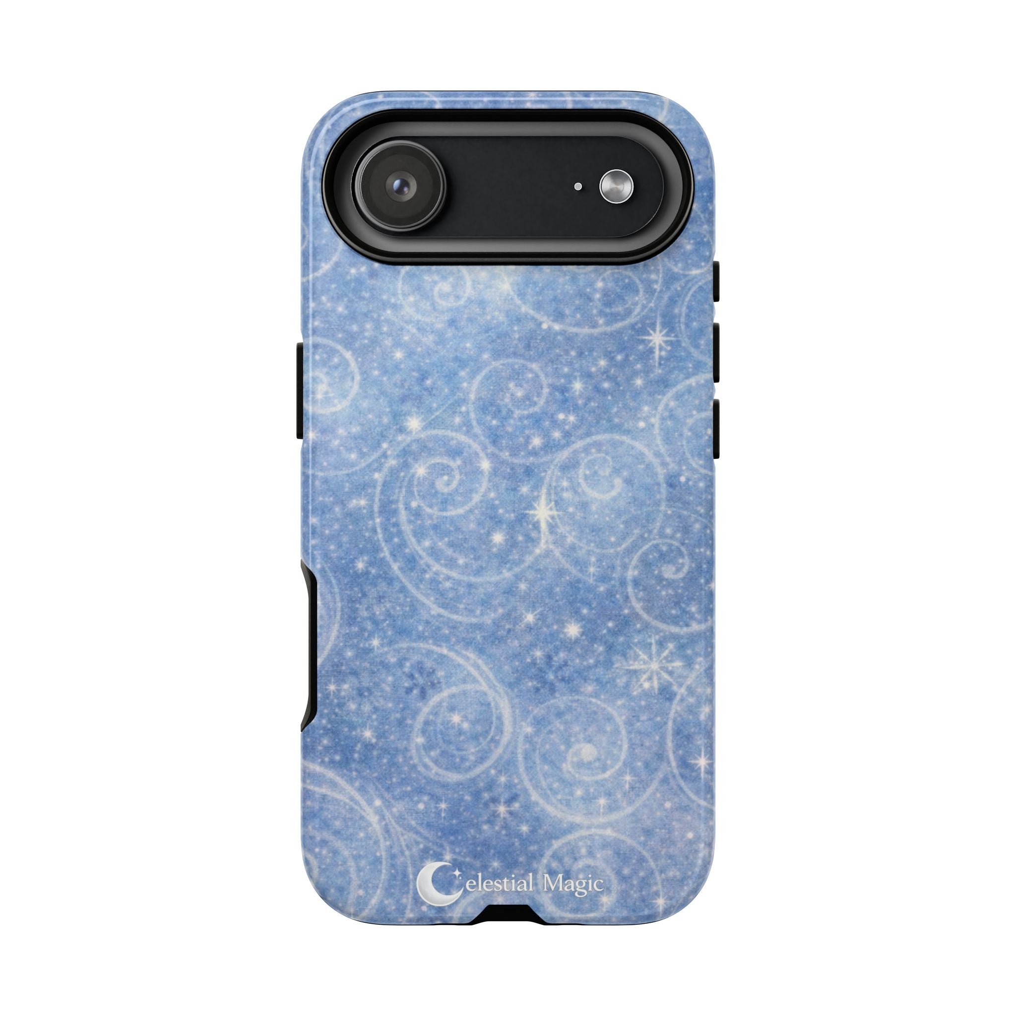 Blue Sparkle Swirl Phone Case — Glittery Winter Snowflake Design