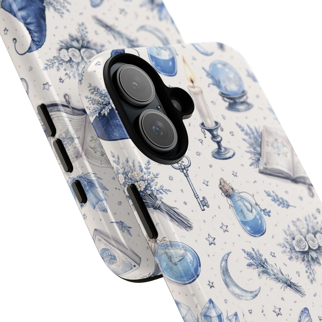 Mystic Blue Witchy Phone Case — Magical Crystal, Potion & Moon Pattern