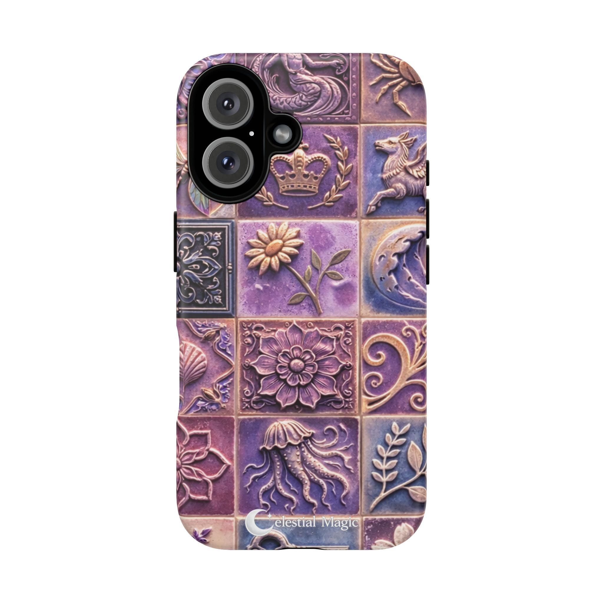 Floral Tile Phone Case — Purple Vintage Ceramic Pattern Tough Case