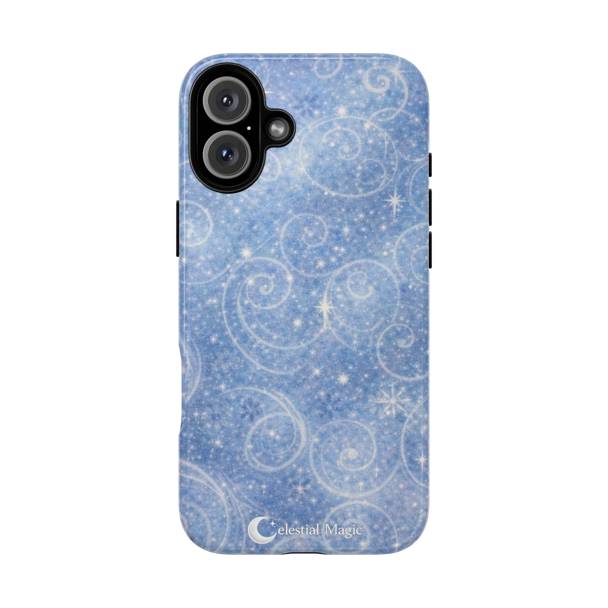 Blue Sparkle Swirl Phone Case — Glittery Winter Snowflake Design