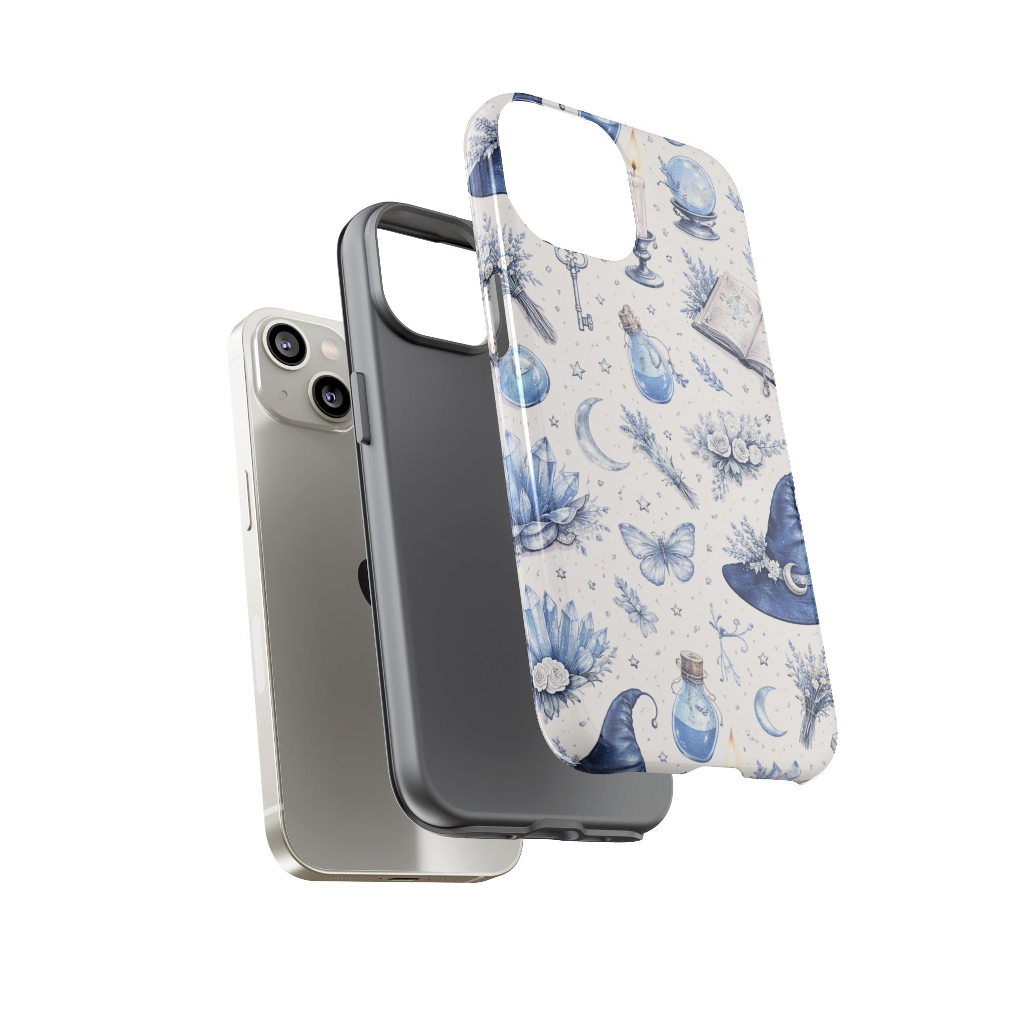Mystic Blue Witchy Phone Case — Magical Crystal, Potion & Moon Pattern