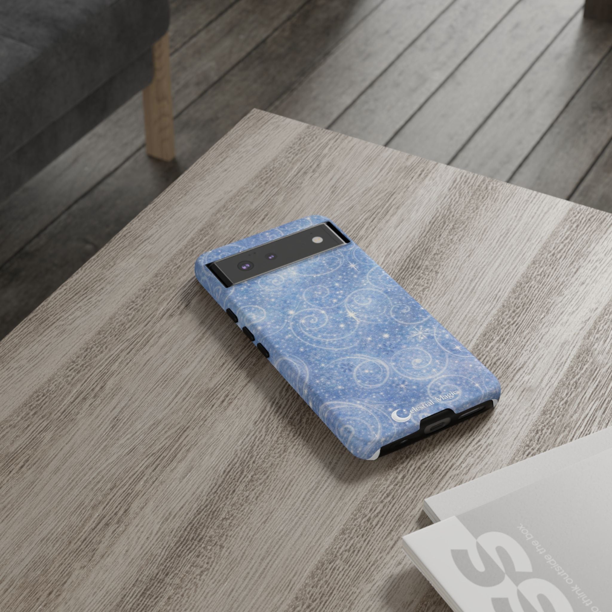 Blue Sparkle Swirl Phone Case — Glittery Winter Snowflake Design