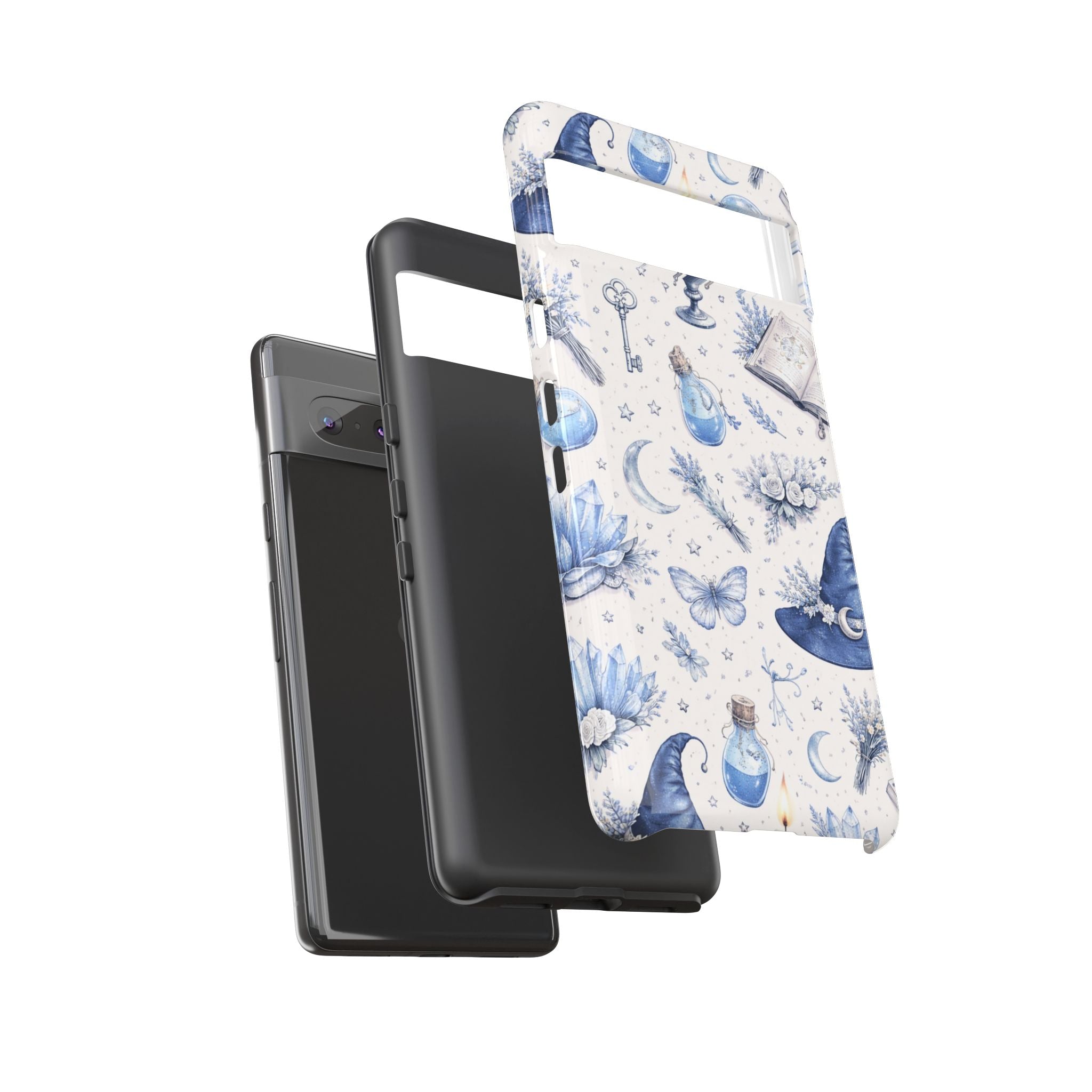 Mystic Blue Witchy Phone Case — Magical Crystal, Potion & Moon Pattern