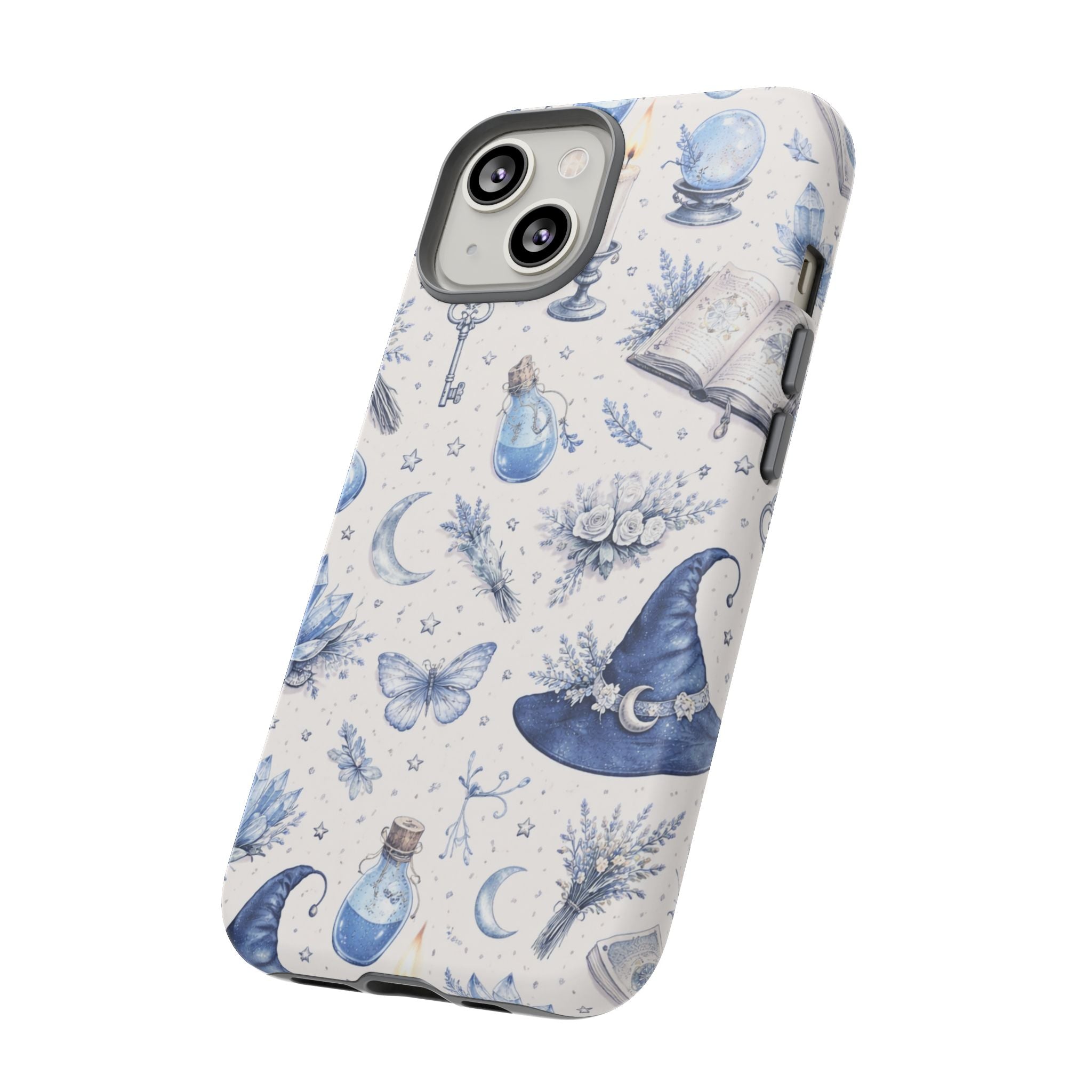 Mystic Blue Witchy Phone Case — Magical Crystal, Potion & Moon Pattern