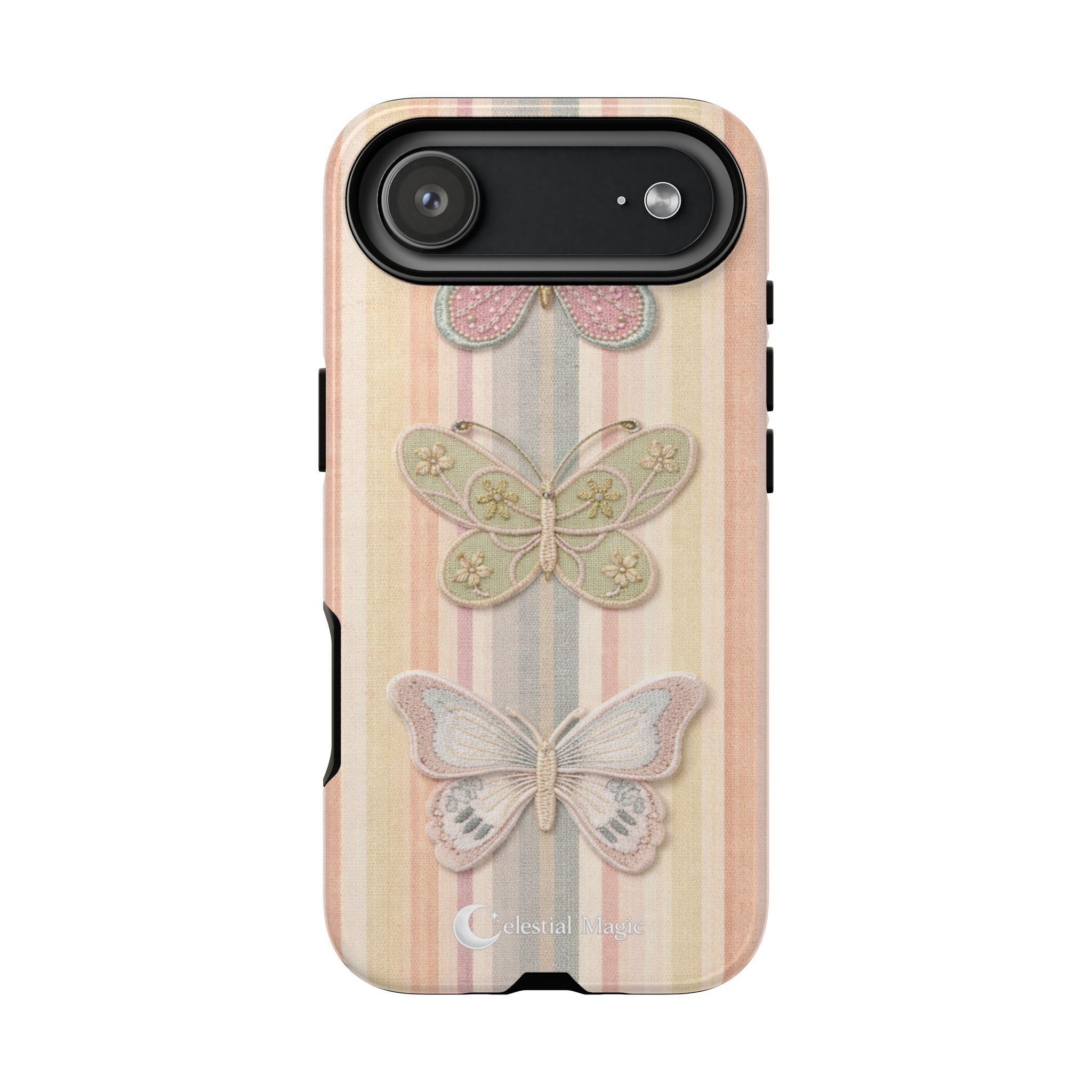 Butterfly Stripes Phone Case — Pastel Vintage Floral iPhone Cover