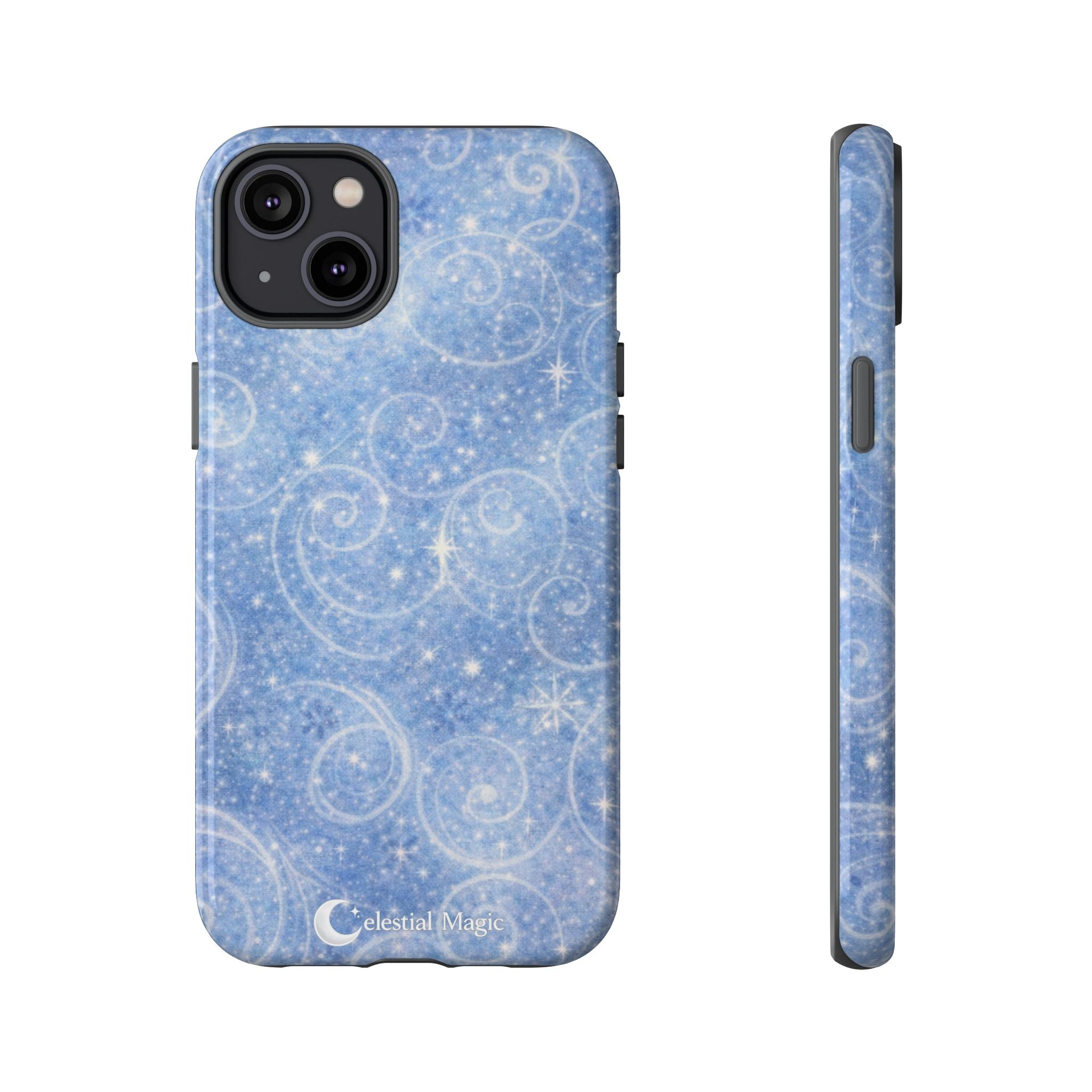 Blue Sparkle Swirl Phone Case — Glittery Winter Snowflake Design