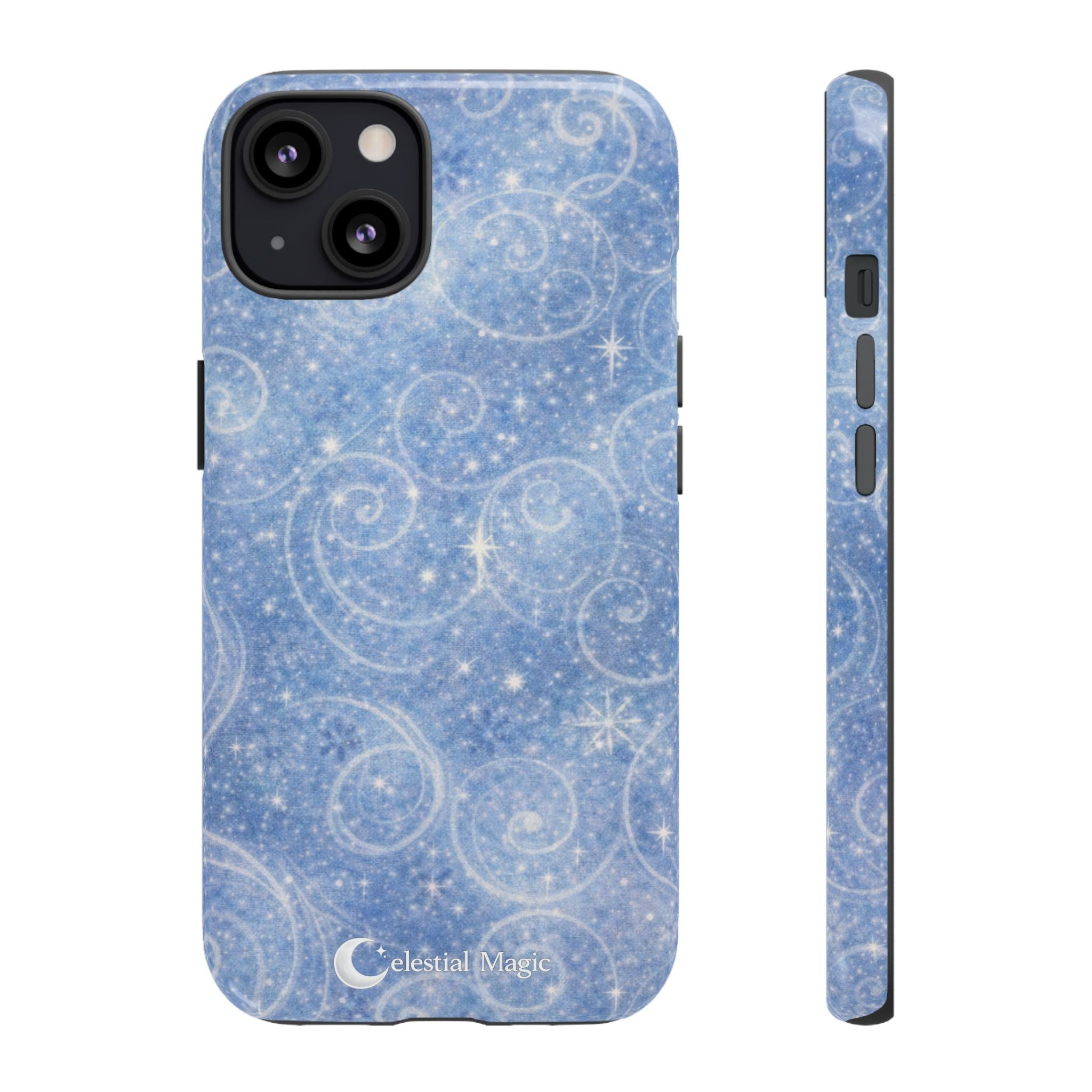 Blue Sparkle Swirl Phone Case — Glittery Winter Snowflake Design