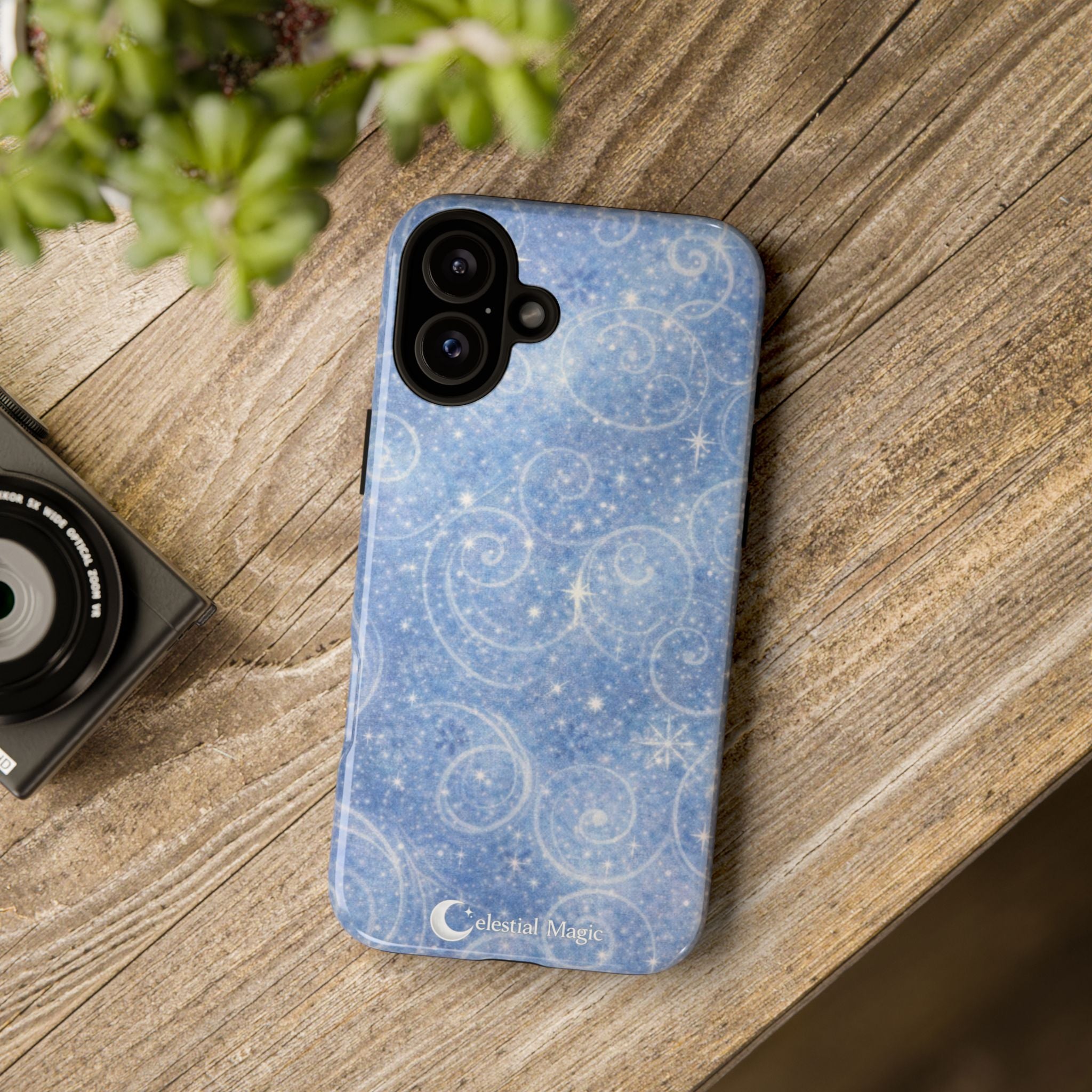 Blue Sparkle Swirl Phone Case — Glittery Winter Snowflake Design