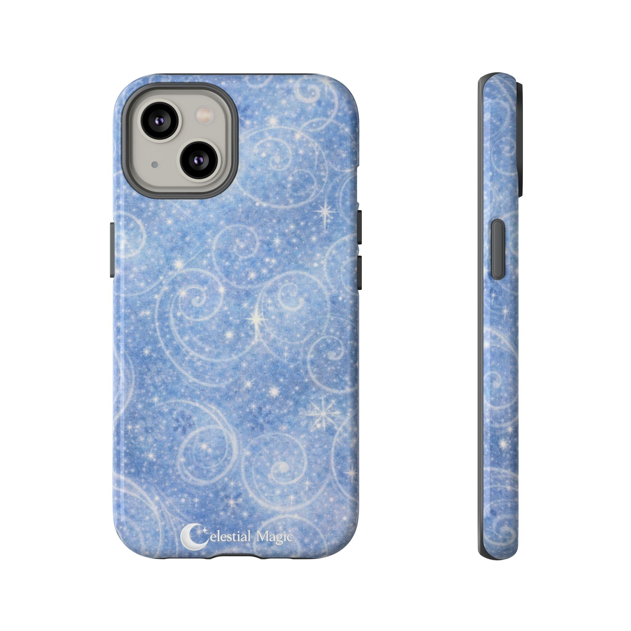 Blue Sparkle Swirl Phone Case — Glittery Winter Snowflake Design