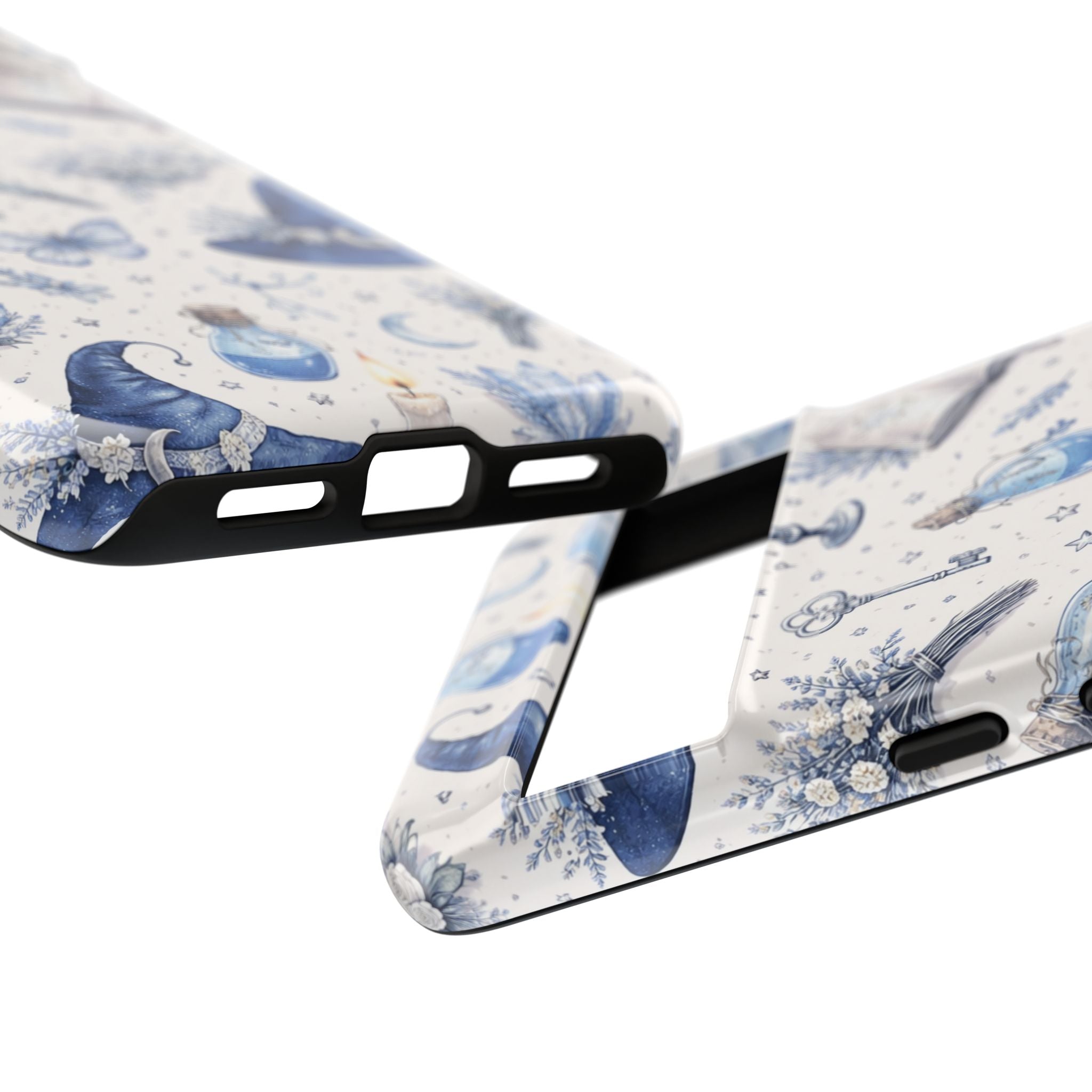Mystic Blue Witchy Phone Case — Magical Crystal, Potion & Moon Pattern