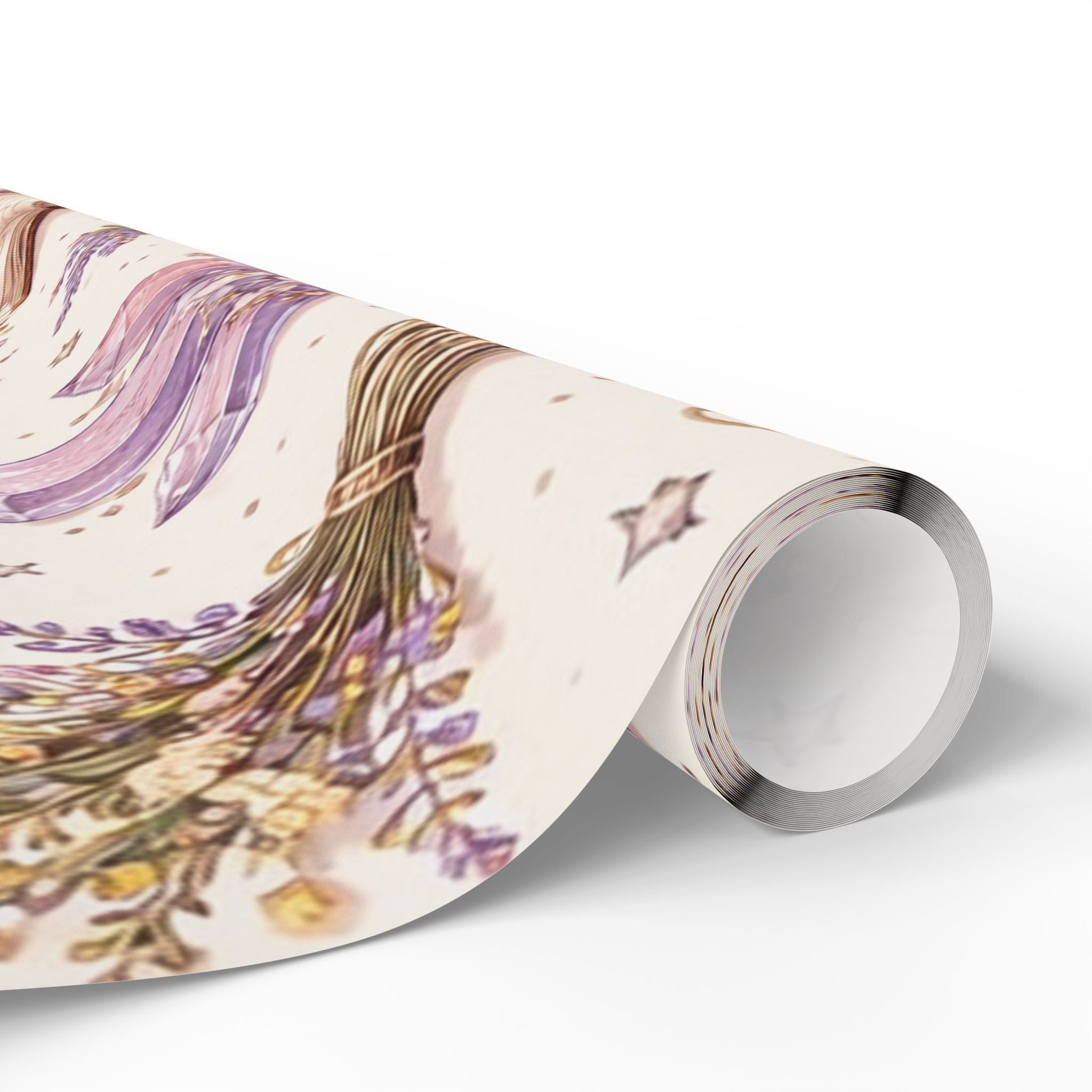 Witch Hat & Broomstick Pattern Wrapping Paper | Lavender Herbs, Stars