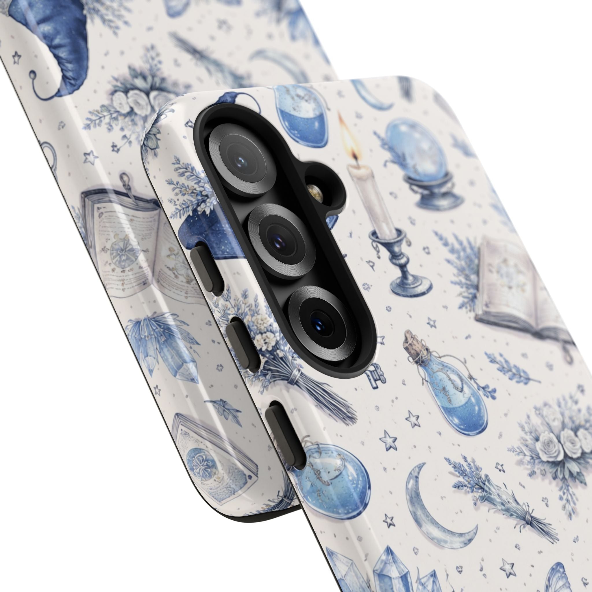 Mystic Blue Witchy Phone Case — Magical Crystal, Potion & Moon Pattern