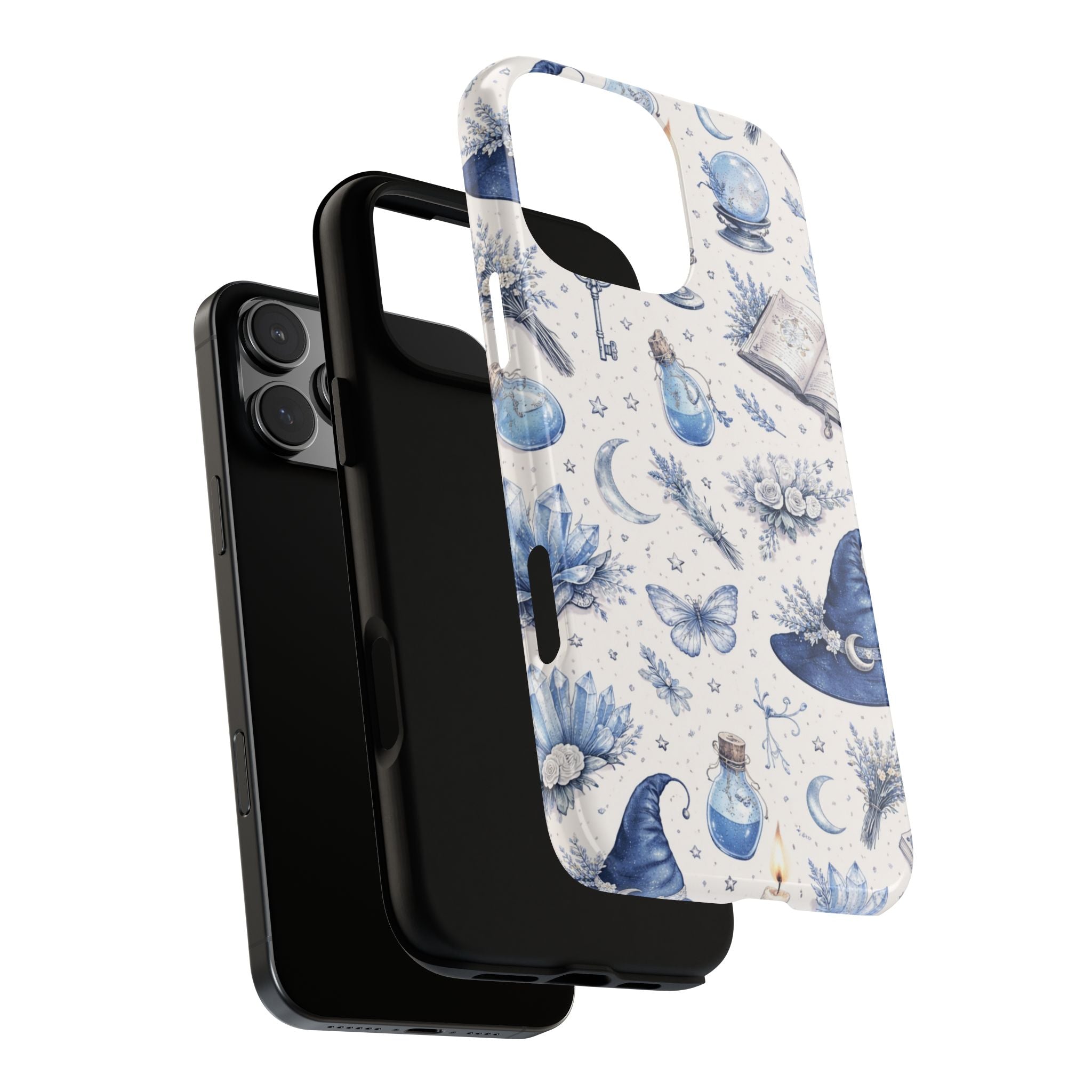 Mystic Blue Witchy Phone Case — Magical Crystal, Potion & Moon Pattern