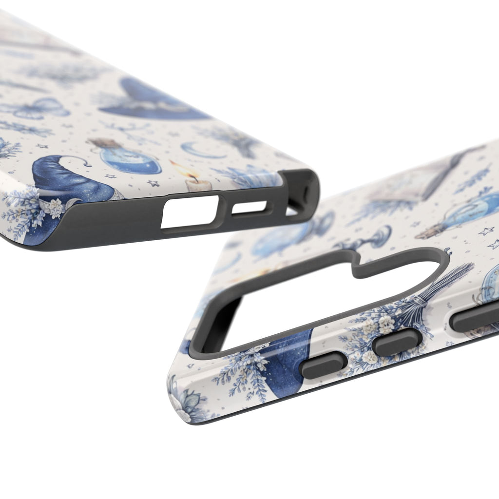 Mystic Blue Witchy Phone Case — Magical Crystal, Potion & Moon Pattern
