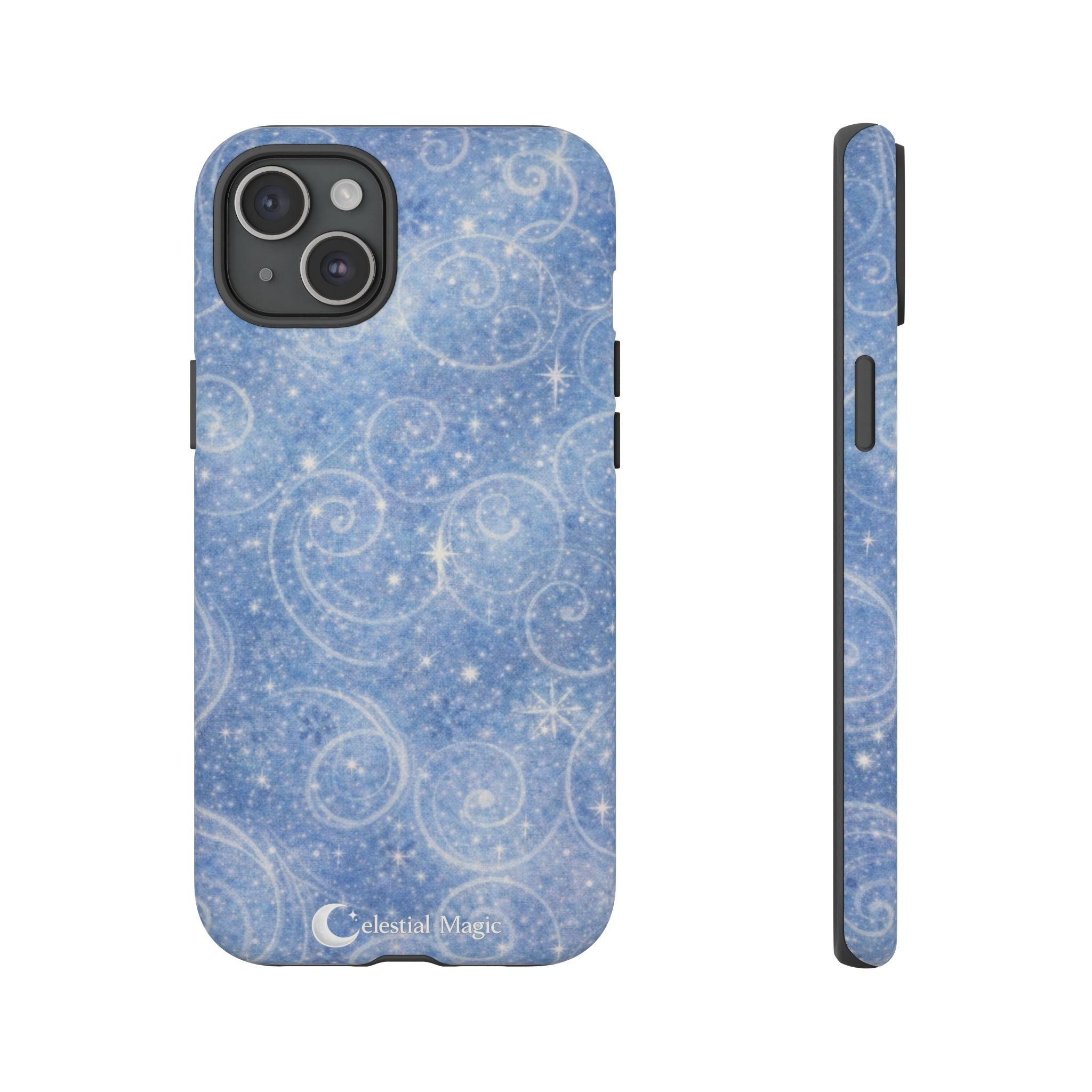 Blue Sparkle Swirl Phone Case — Glittery Winter Snowflake Design