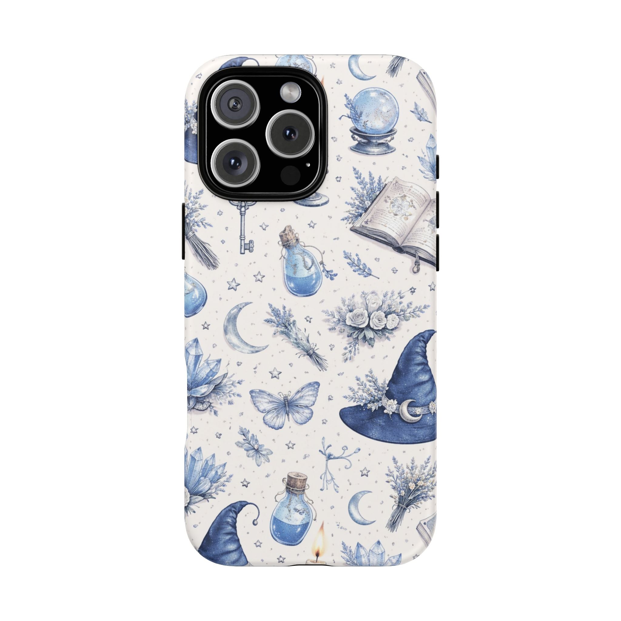 Mystic Blue Witchy Phone Case — Magical Crystal, Potion & Moon Pattern