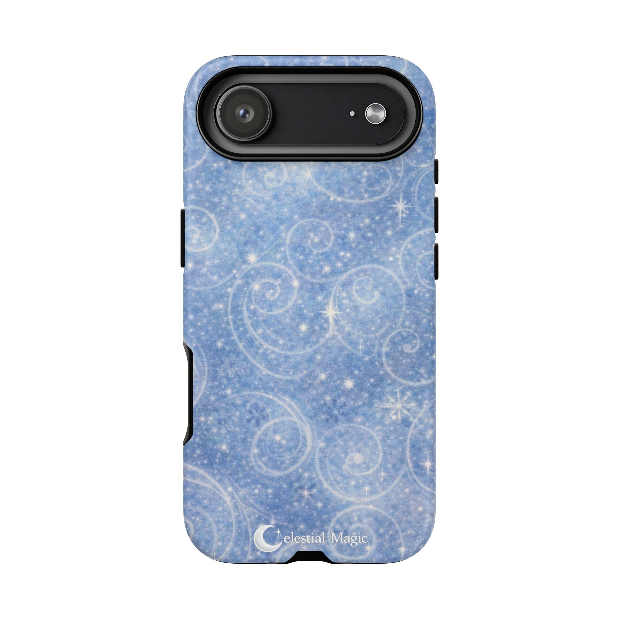 Blue Sparkle Swirl Phone Case — Glittery Winter Snowflake Design