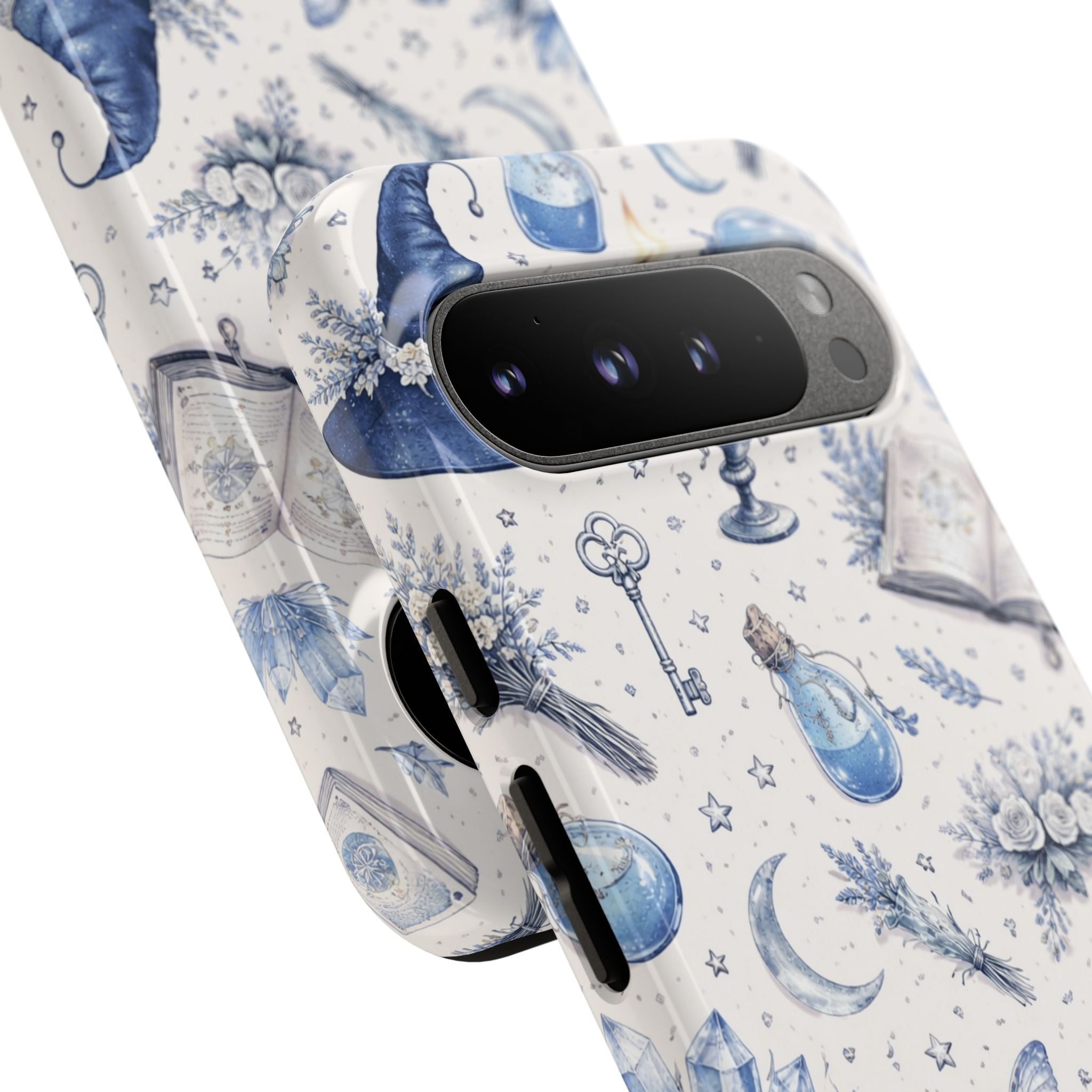 Mystic Blue Witchy Phone Case — Magical Crystal, Potion & Moon Pattern