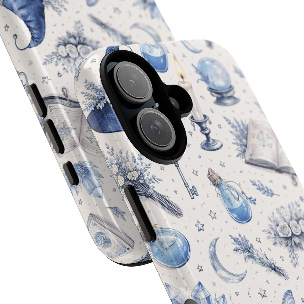 Mystic Blue Witchy Phone Case — Magical Crystal, Potion & Moon Pattern