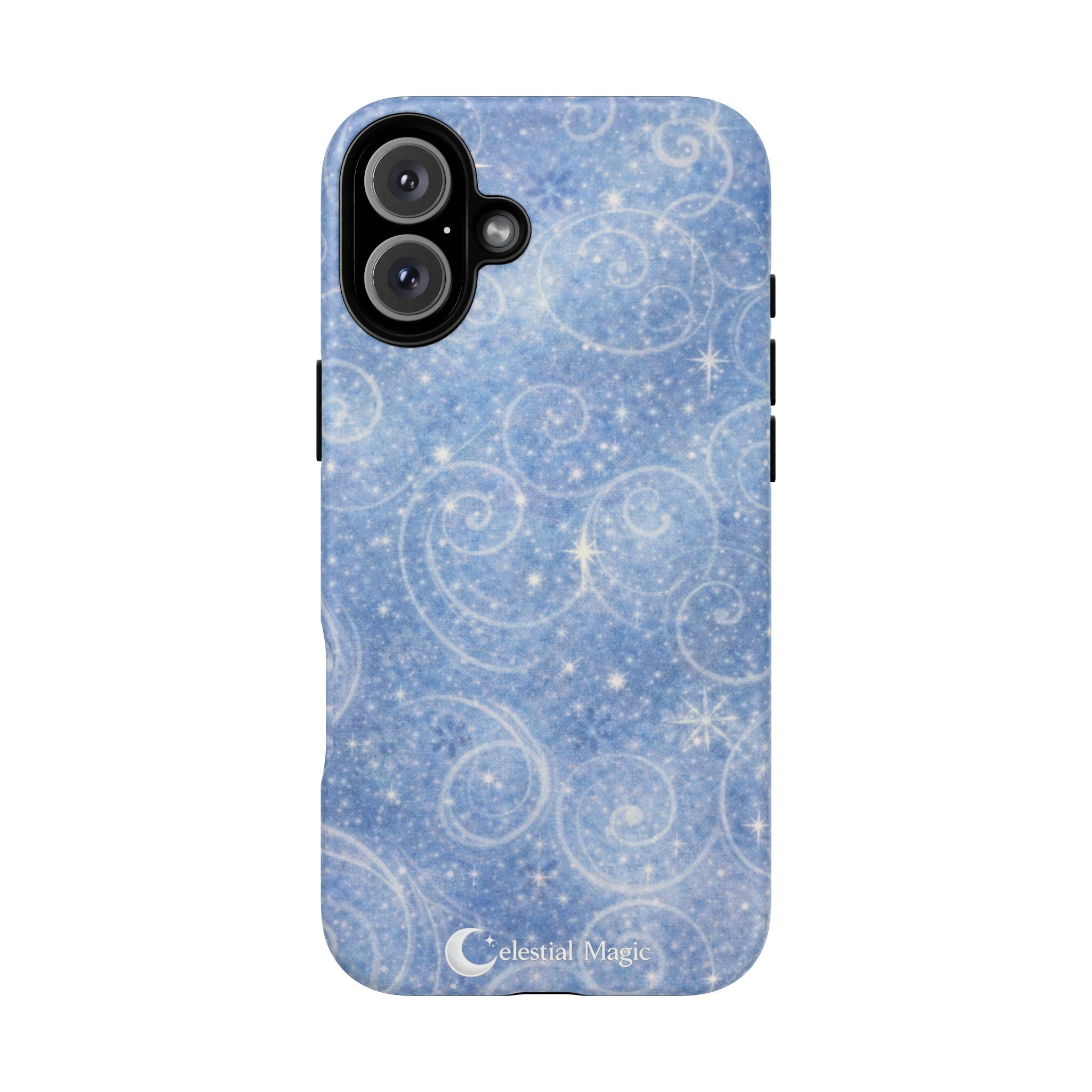 Blue Sparkle Swirl Phone Case — Glittery Winter Snowflake Design