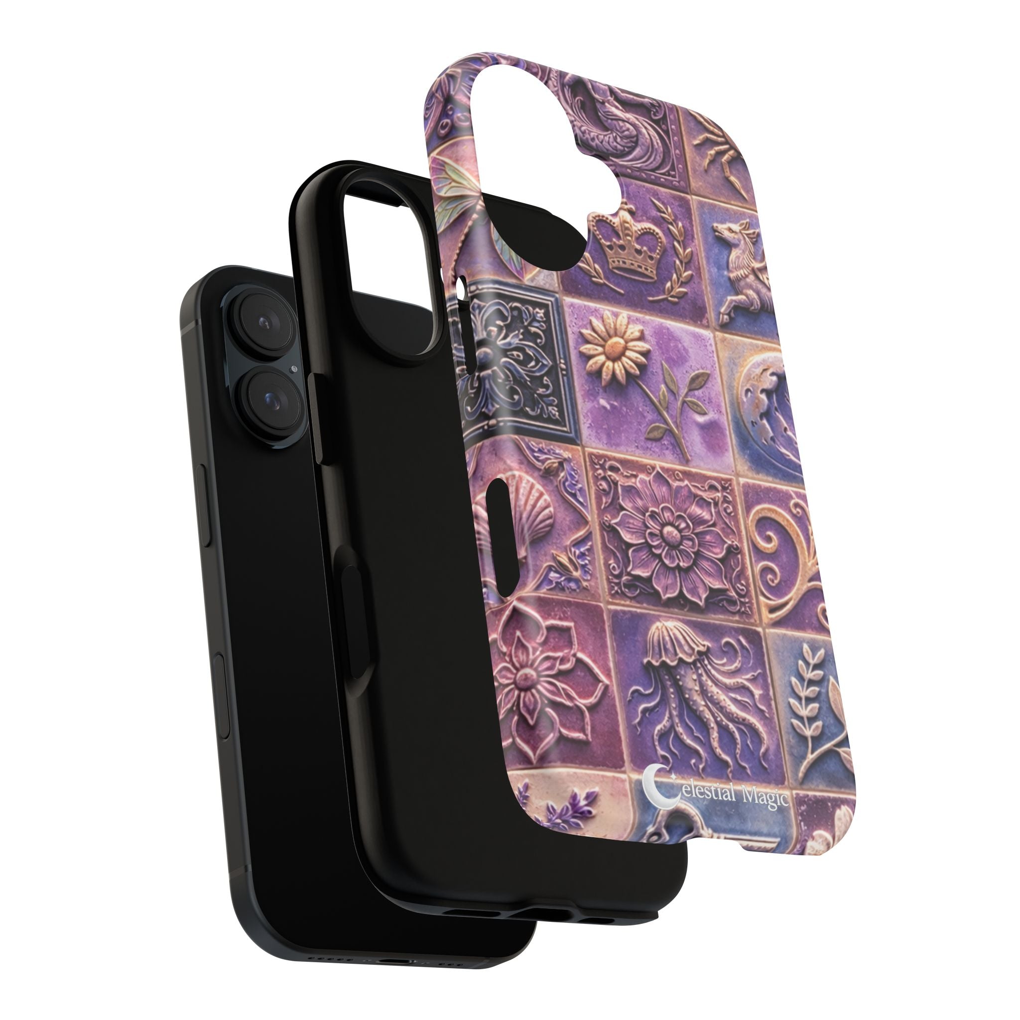 Floral Tile Phone Case — Purple Vintage Ceramic Pattern Tough Case