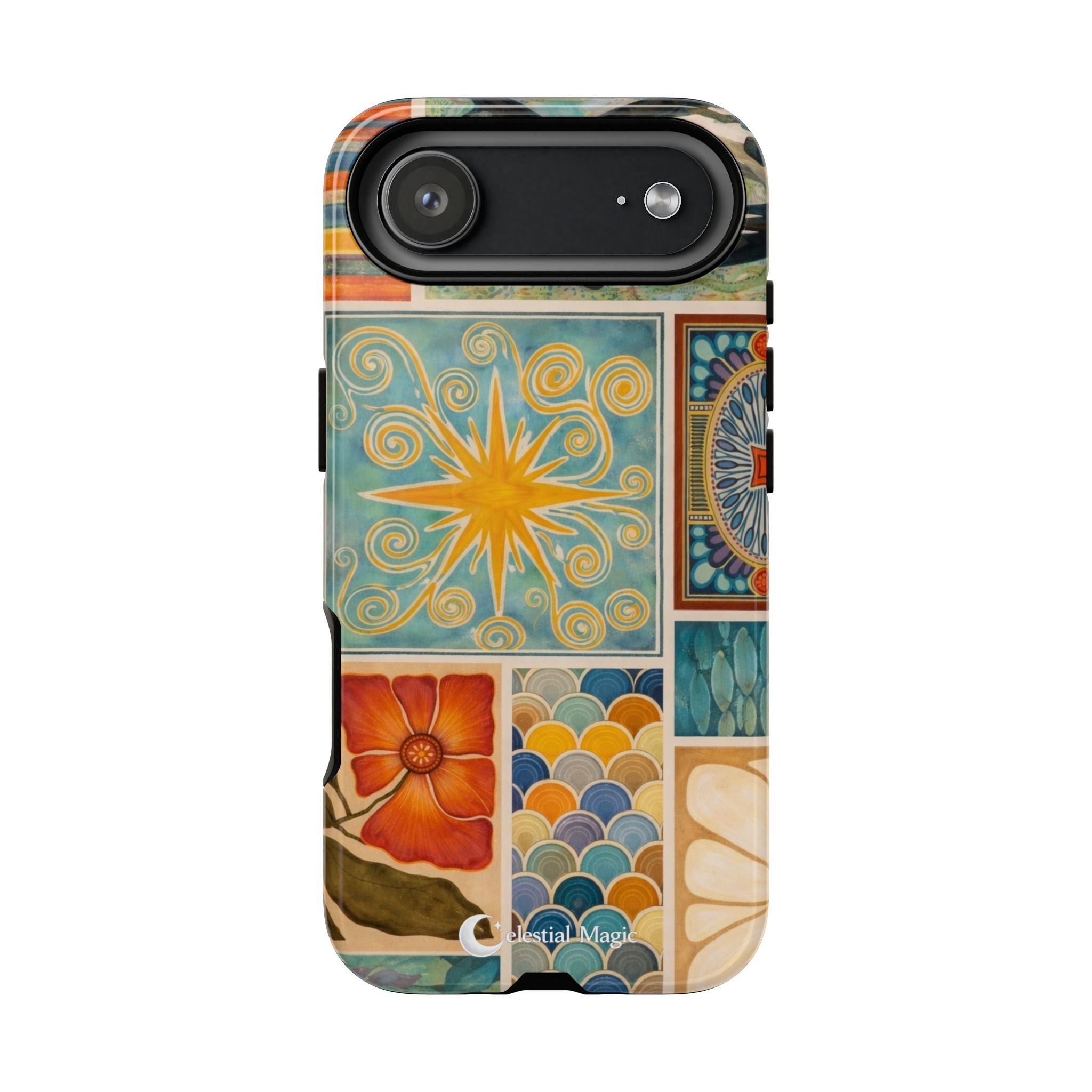 Boho Tile Pattern Phone Case — Ceramic Mosaic Floral & Star Tough Case