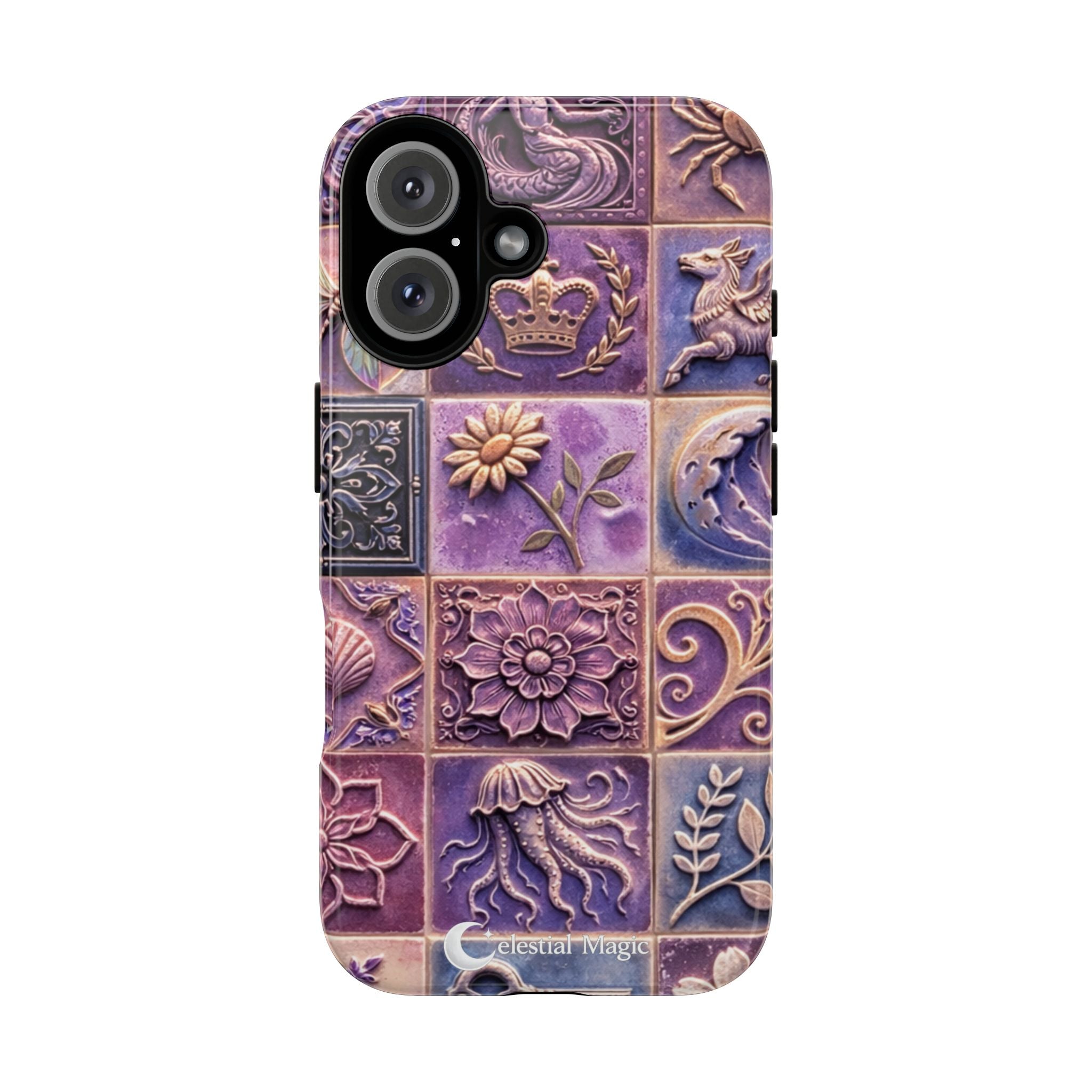 Floral Tile Phone Case — Purple Vintage Ceramic Pattern Tough Case