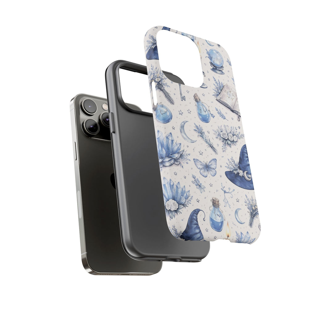 Mystic Blue Witchy Phone Case — Magical Crystal, Potion & Moon Pattern