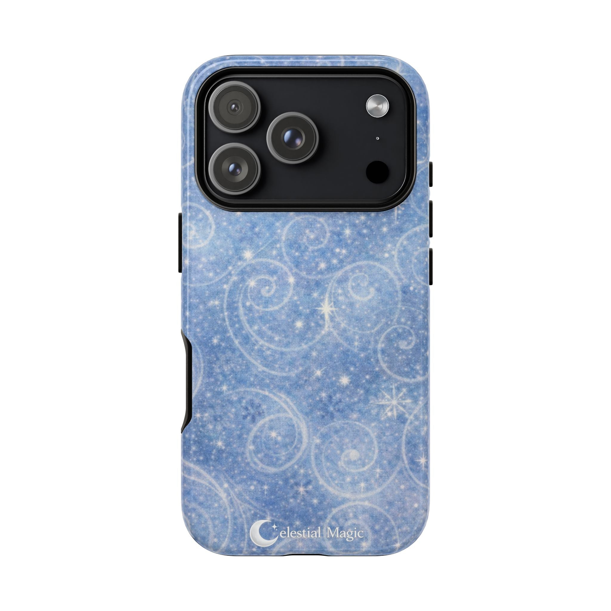Blue Sparkle Swirl Phone Case — Glittery Winter Snowflake Design