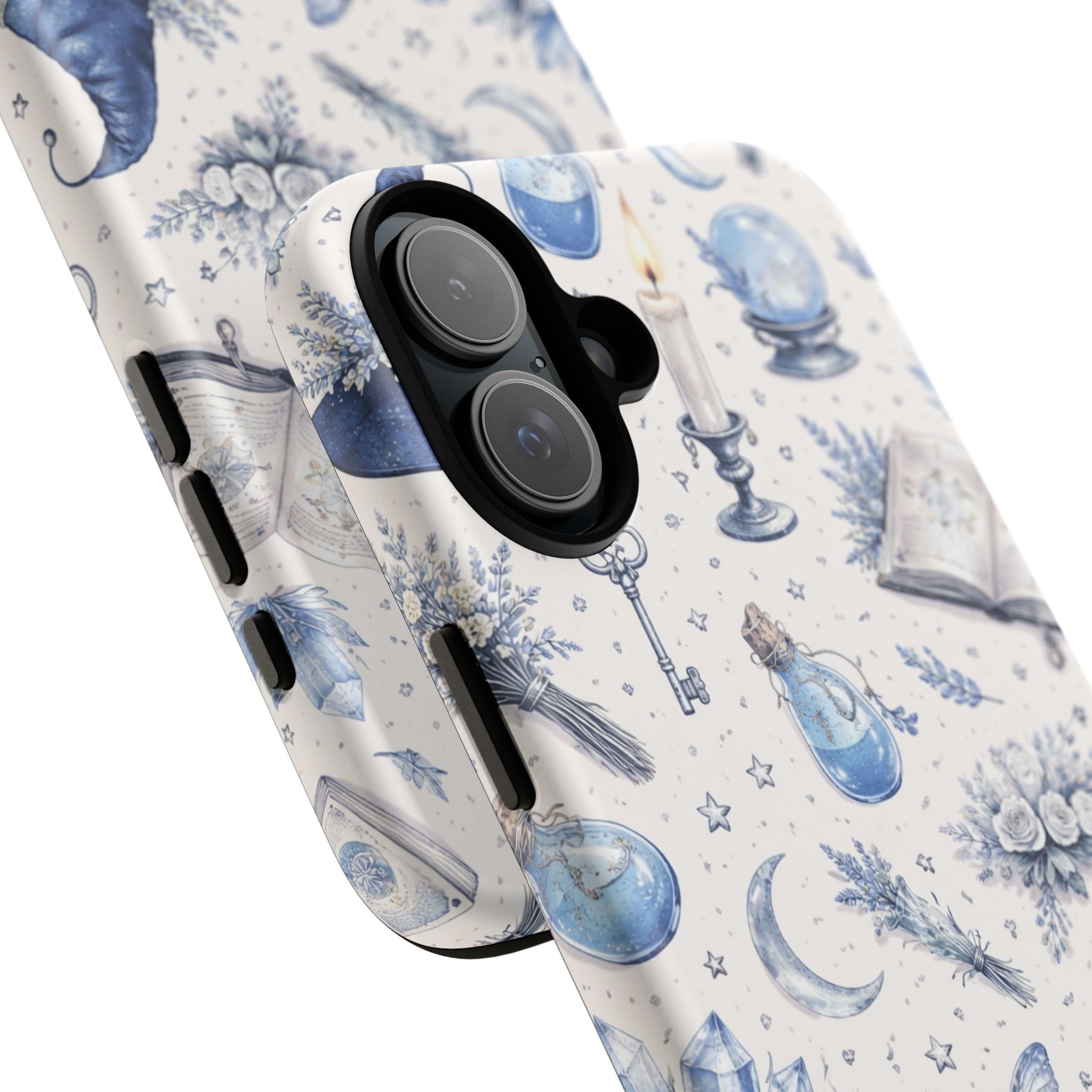 Mystic Blue Witchy Phone Case — Magical Crystal, Potion & Moon Pattern