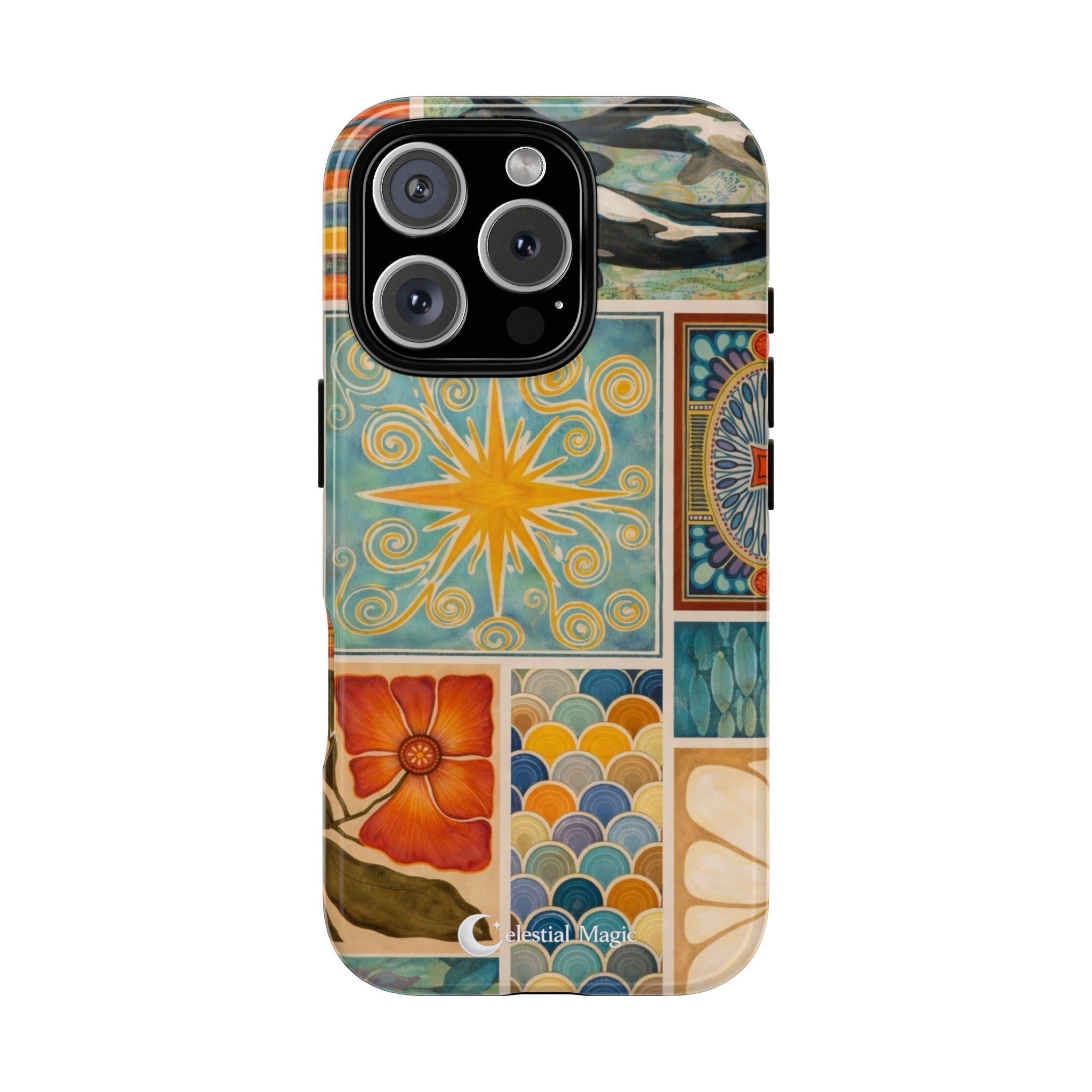 Boho Tile Pattern Phone Case — Ceramic Mosaic Floral & Star Tough Case