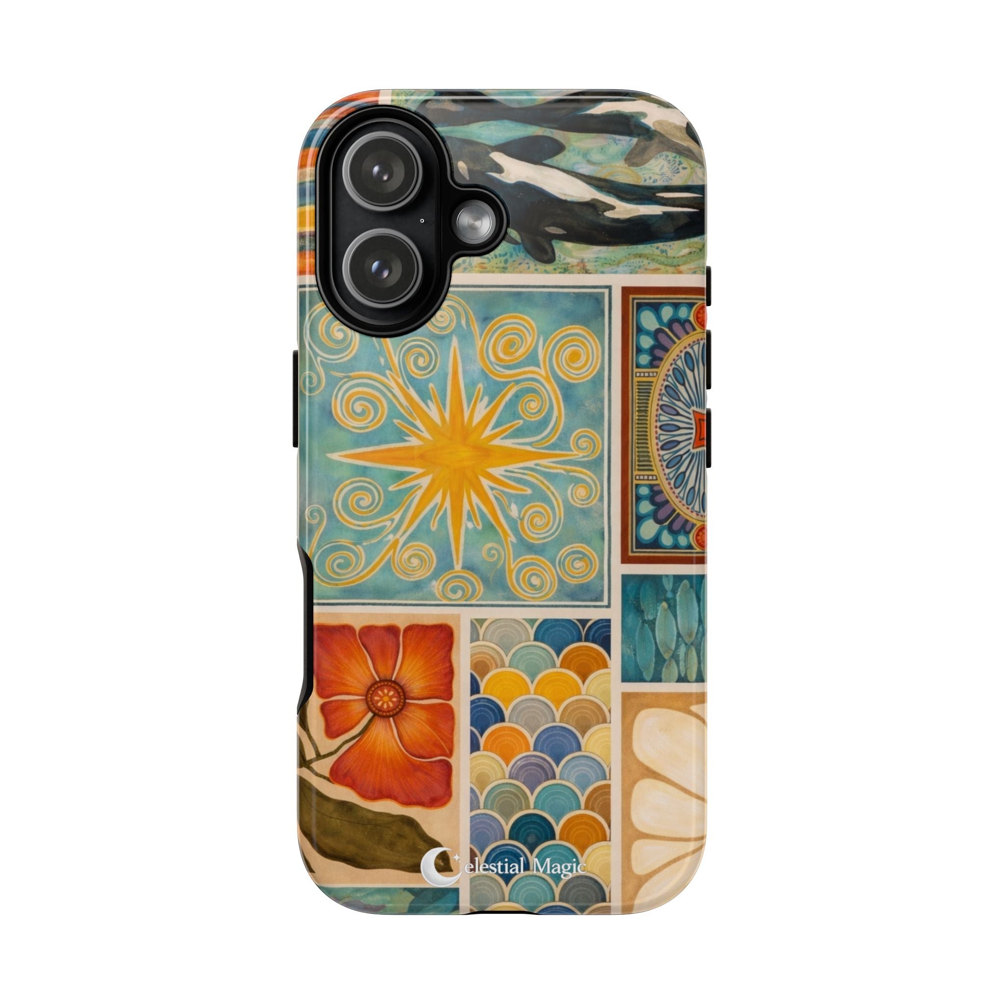 Boho Tile Pattern Phone Case — Ceramic Mosaic Floral & Star Tough Case