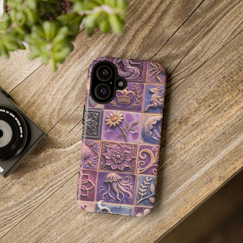 Floral Tile Phone Case — Purple Vintage Ceramic Pattern Tough Case