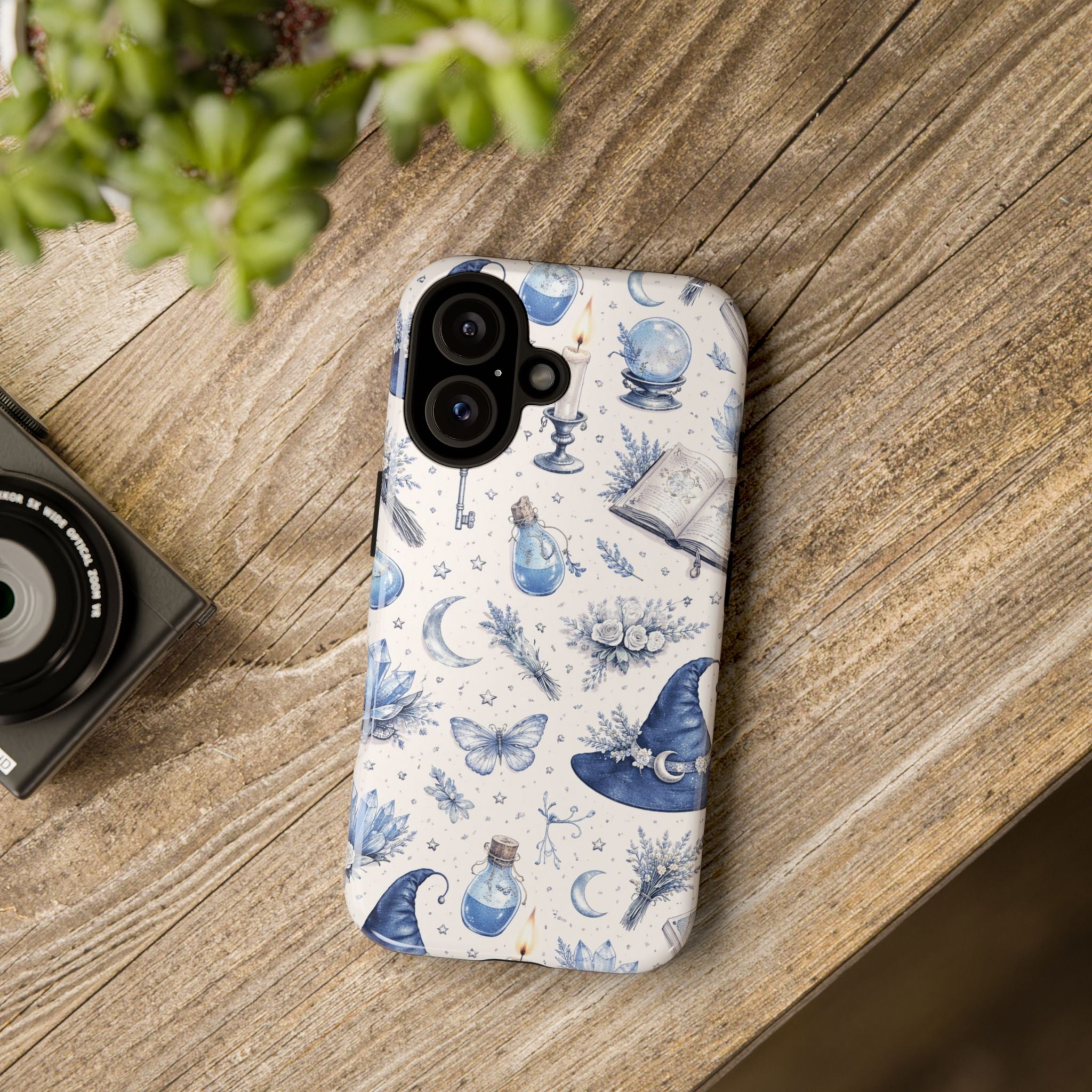 Mystic Blue Witchy Phone Case — Magical Crystal, Potion & Moon Pattern