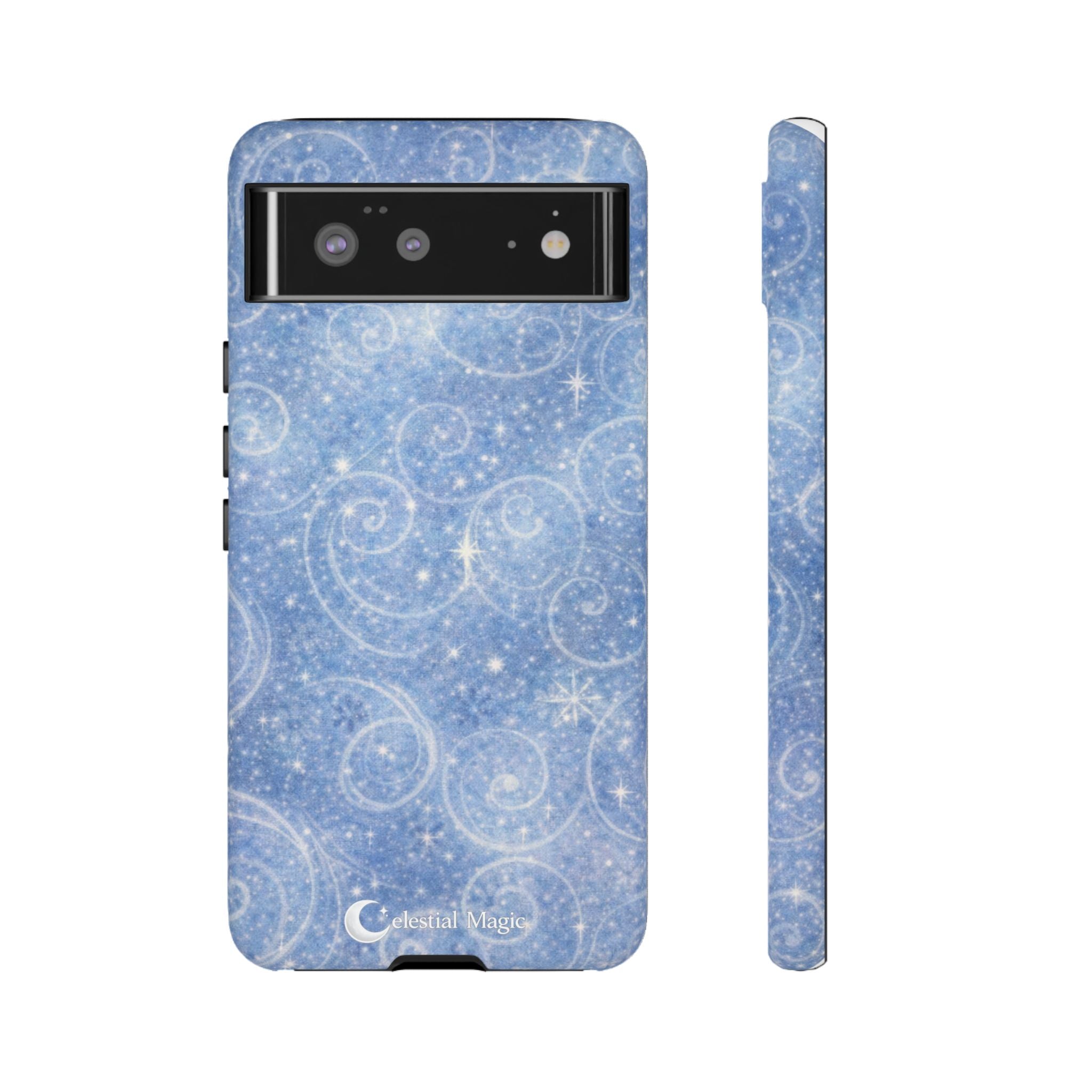 Blue Sparkle Swirl Phone Case — Glittery Winter Snowflake Design