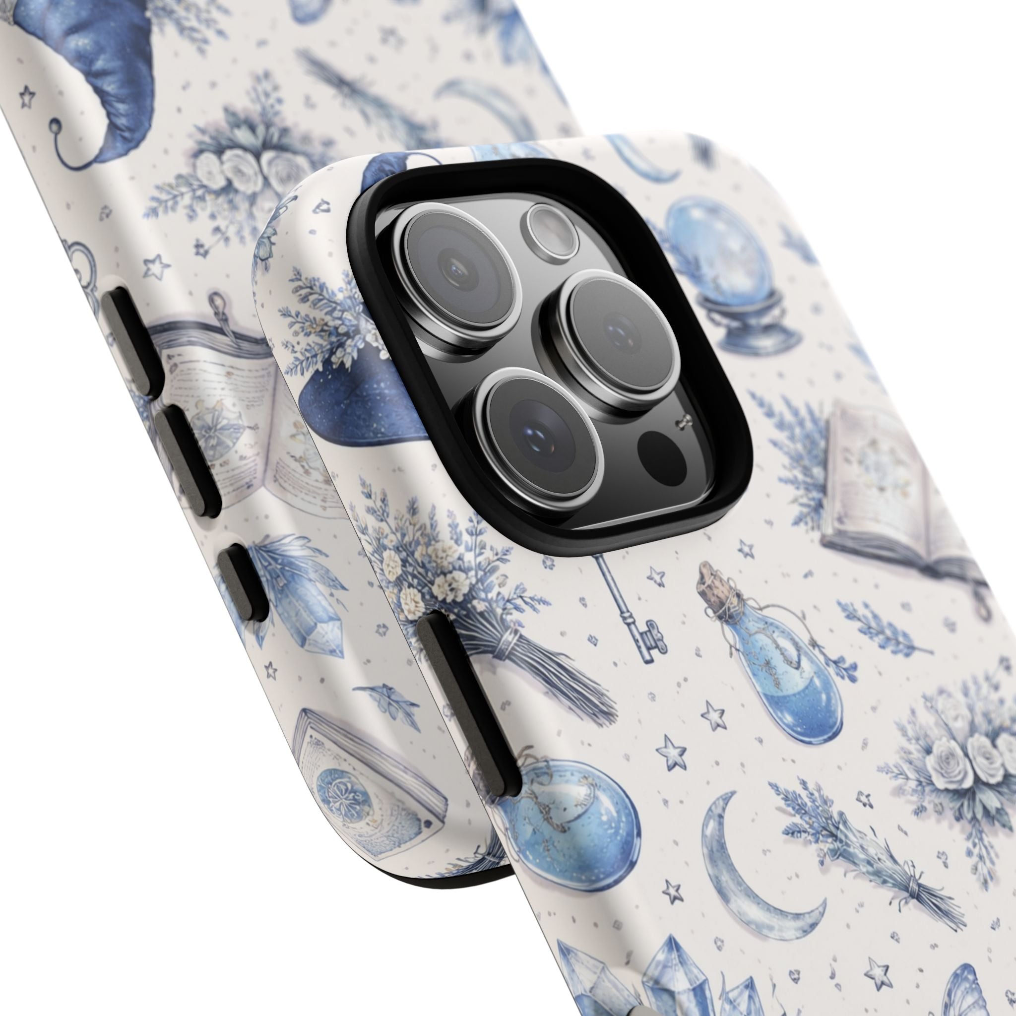 Mystic Blue Witchy Phone Case — Magical Crystal, Potion & Moon Pattern