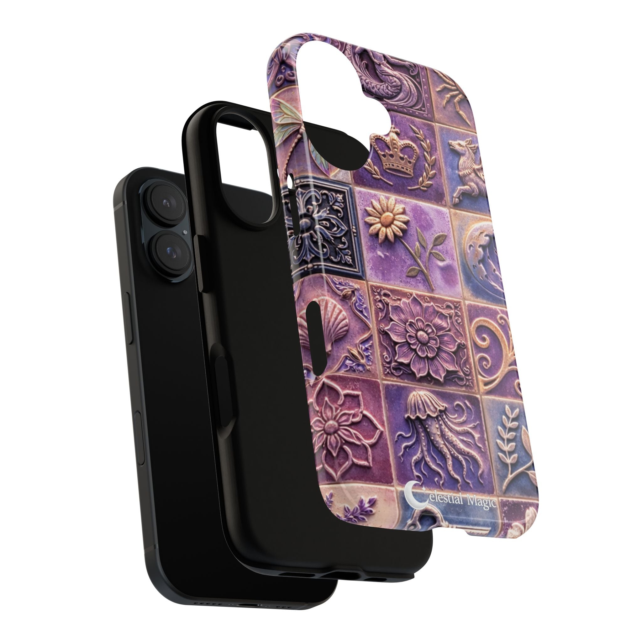 Floral Tile Phone Case — Purple Vintage Ceramic Pattern Tough Case