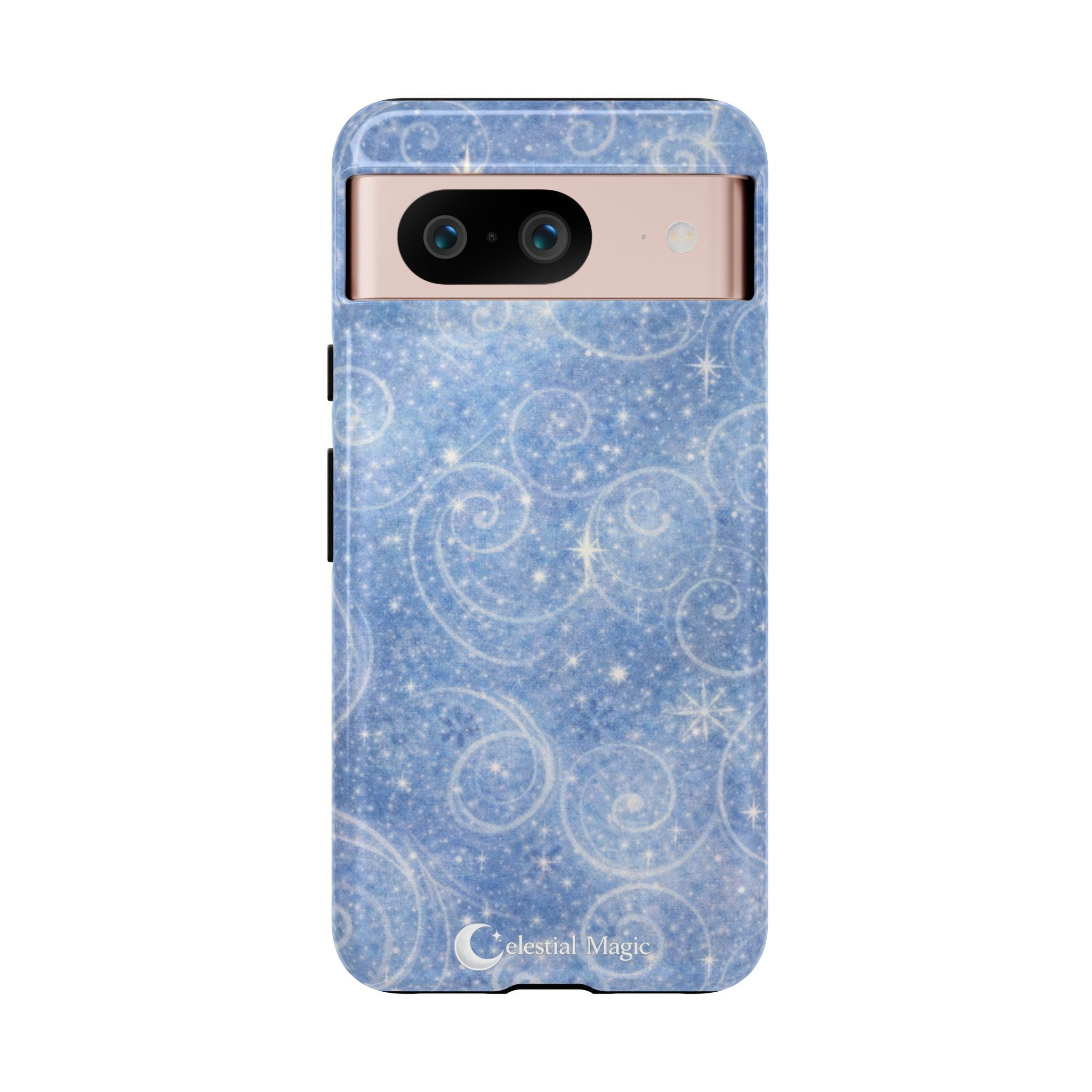 Blue Sparkle Swirl Phone Case — Glittery Winter Snowflake Design