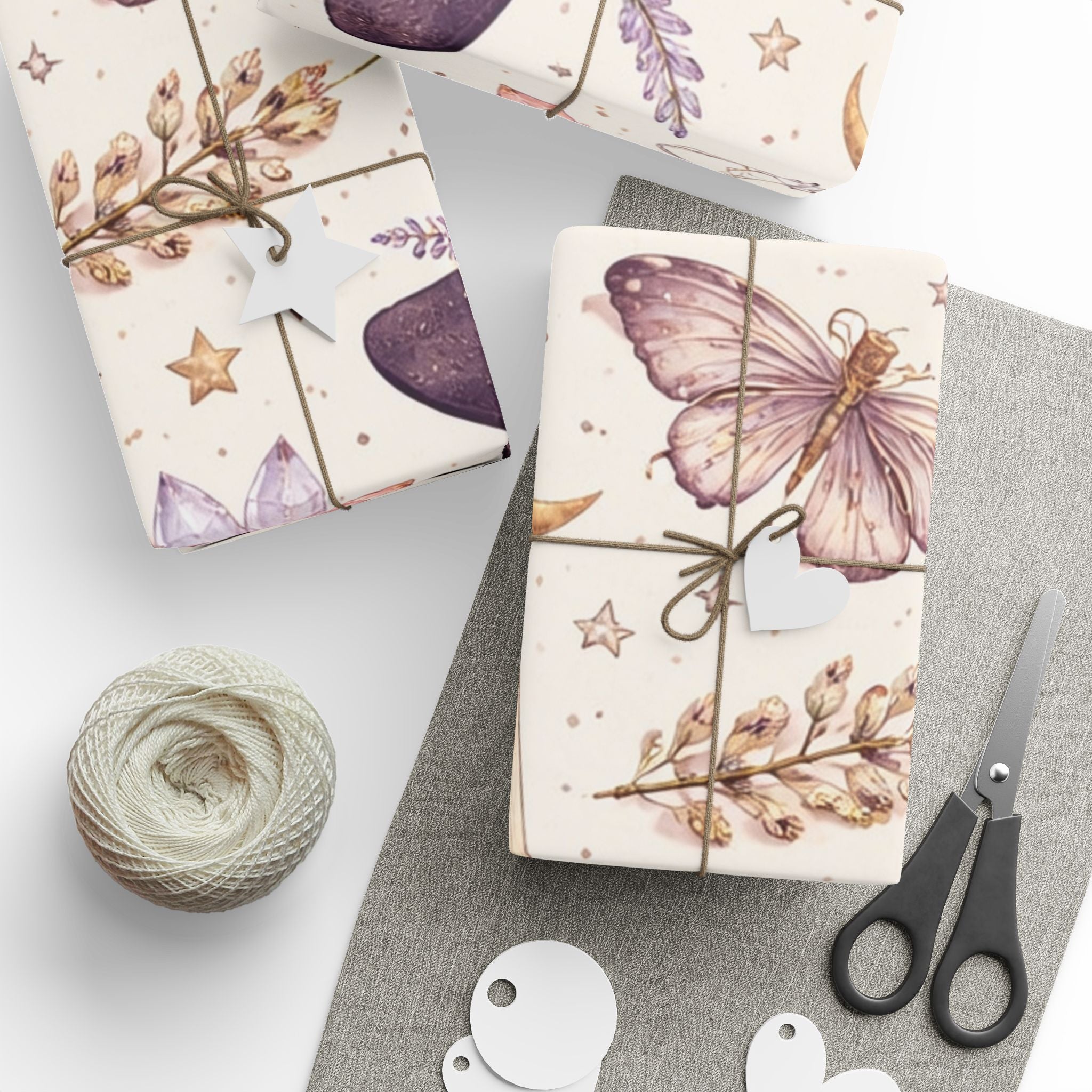 Witch Hat & Broomstick Pattern Wrapping Paper | Lavender Herbs, Stars