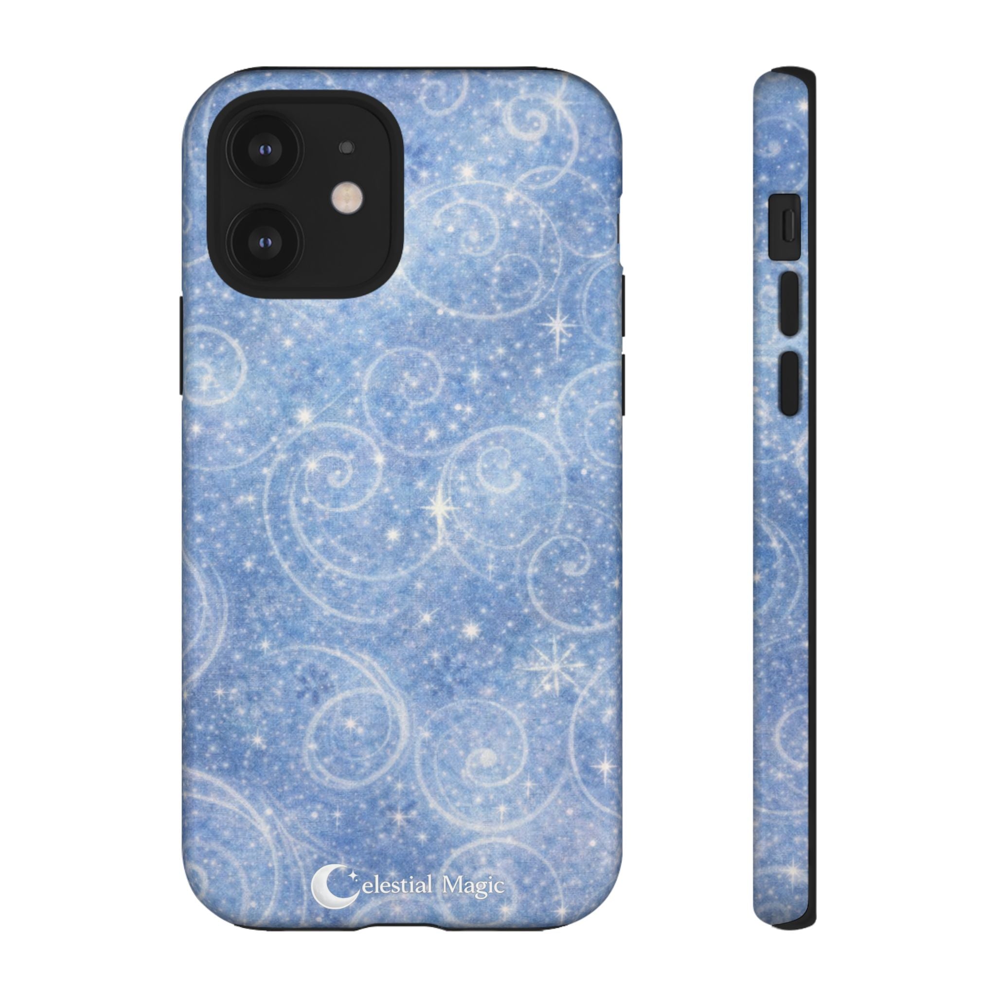 Blue Sparkle Swirl Phone Case — Glittery Winter Snowflake Design