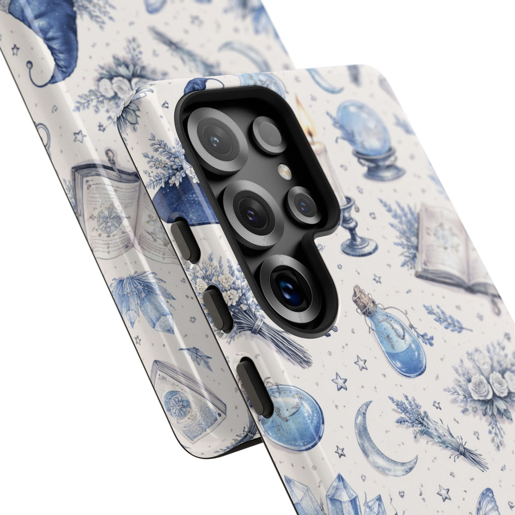 Mystic Blue Witchy Phone Case — Magical Crystal, Potion & Moon Pattern