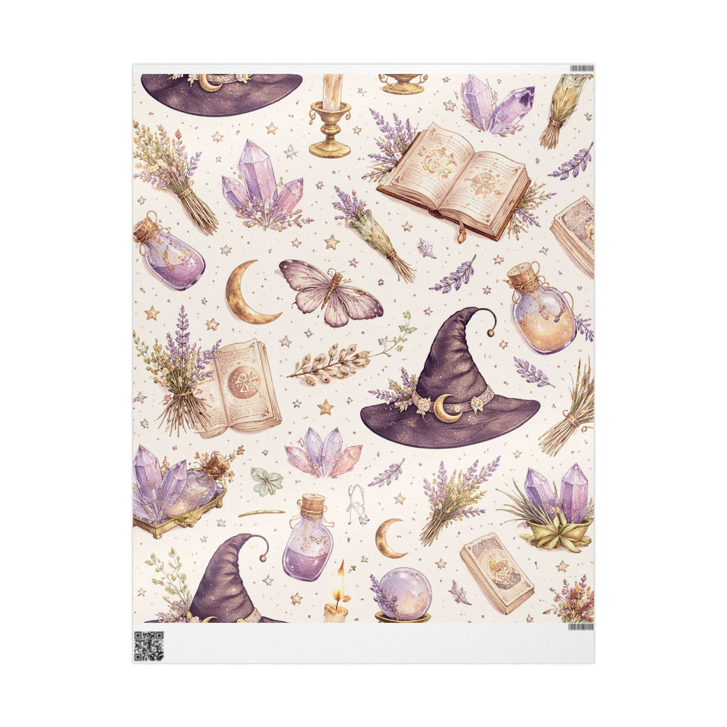 Witch Hat & Broomstick Pattern Wrapping Paper | Lavender Herbs, Stars
