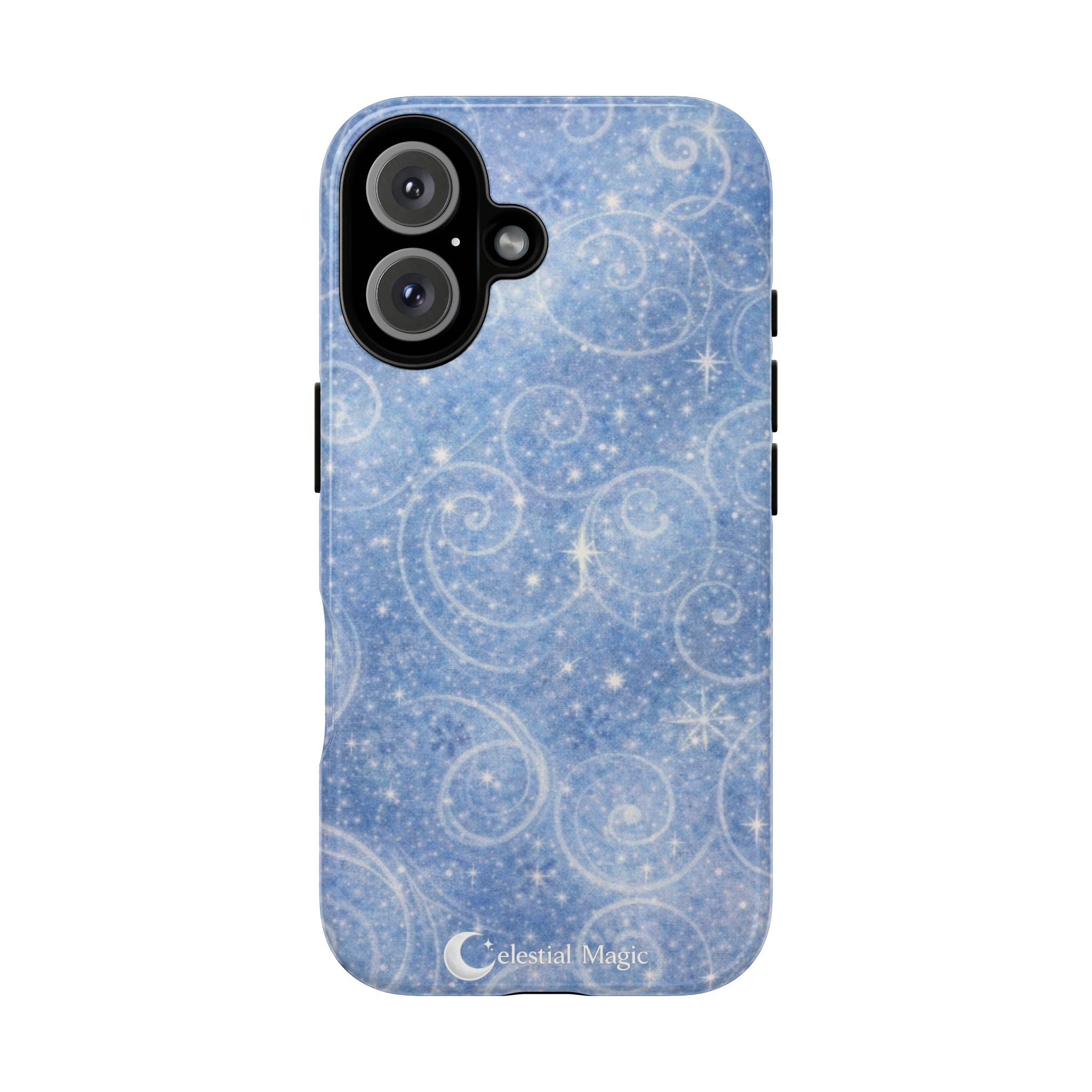 Blue Sparkle Swirl Phone Case — Glittery Winter Snowflake Design