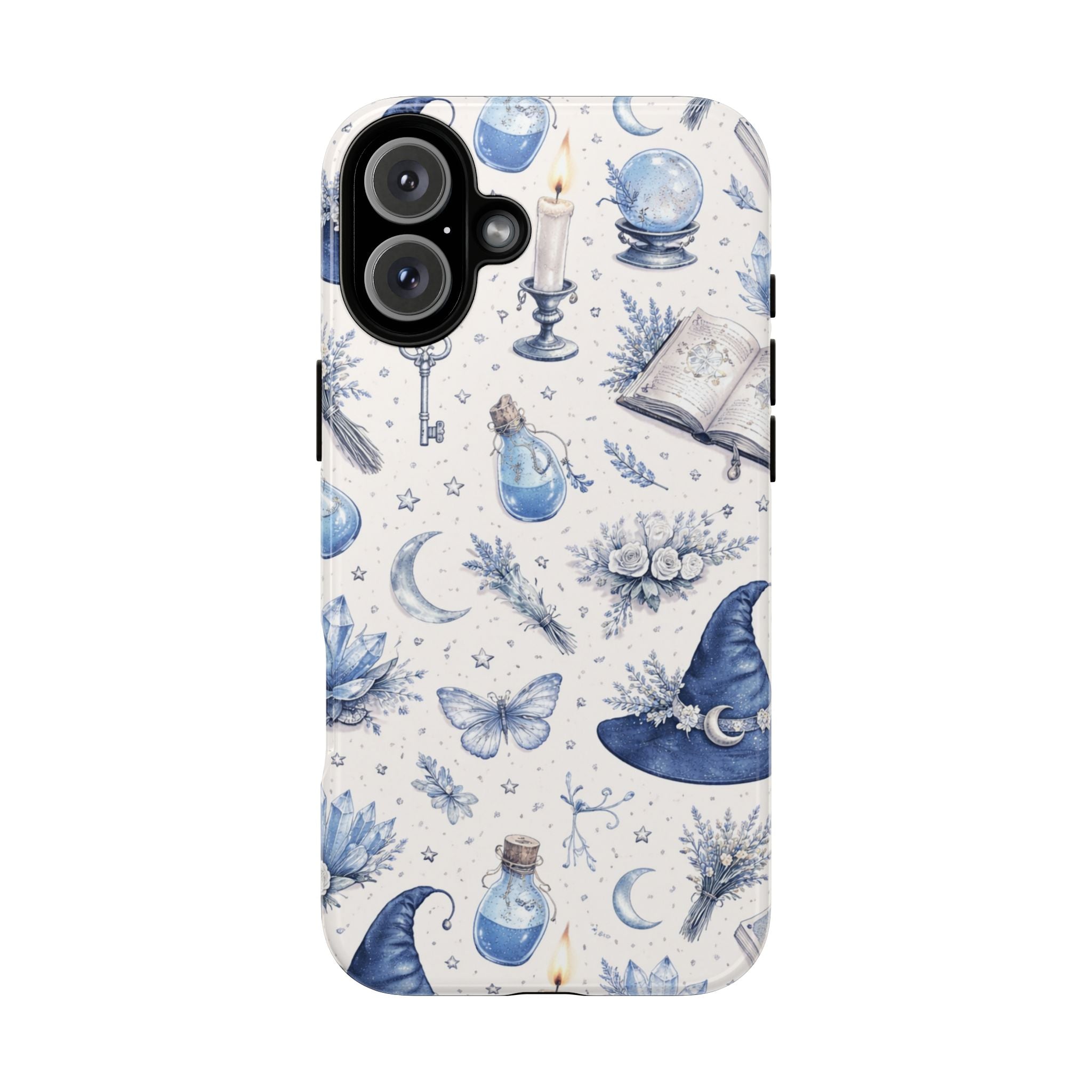 Mystic Blue Witchy Phone Case — Magical Crystal, Potion & Moon Pattern
