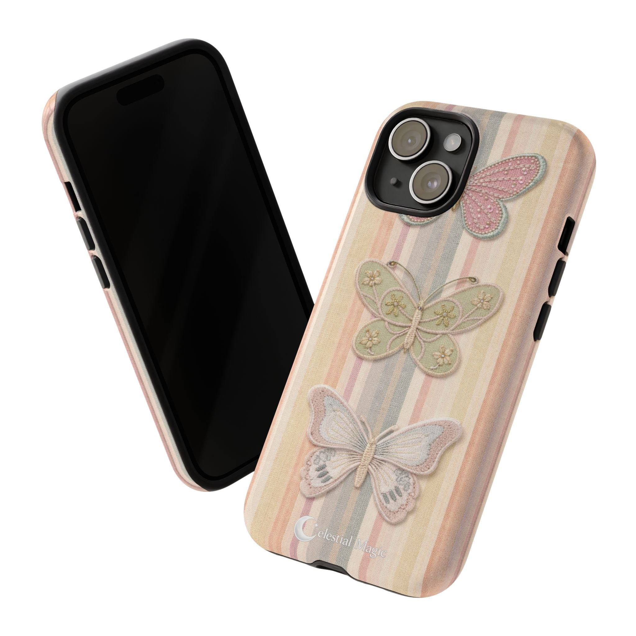 Butterfly Stripes Phone Case — Pastel Vintage Floral iPhone Cover